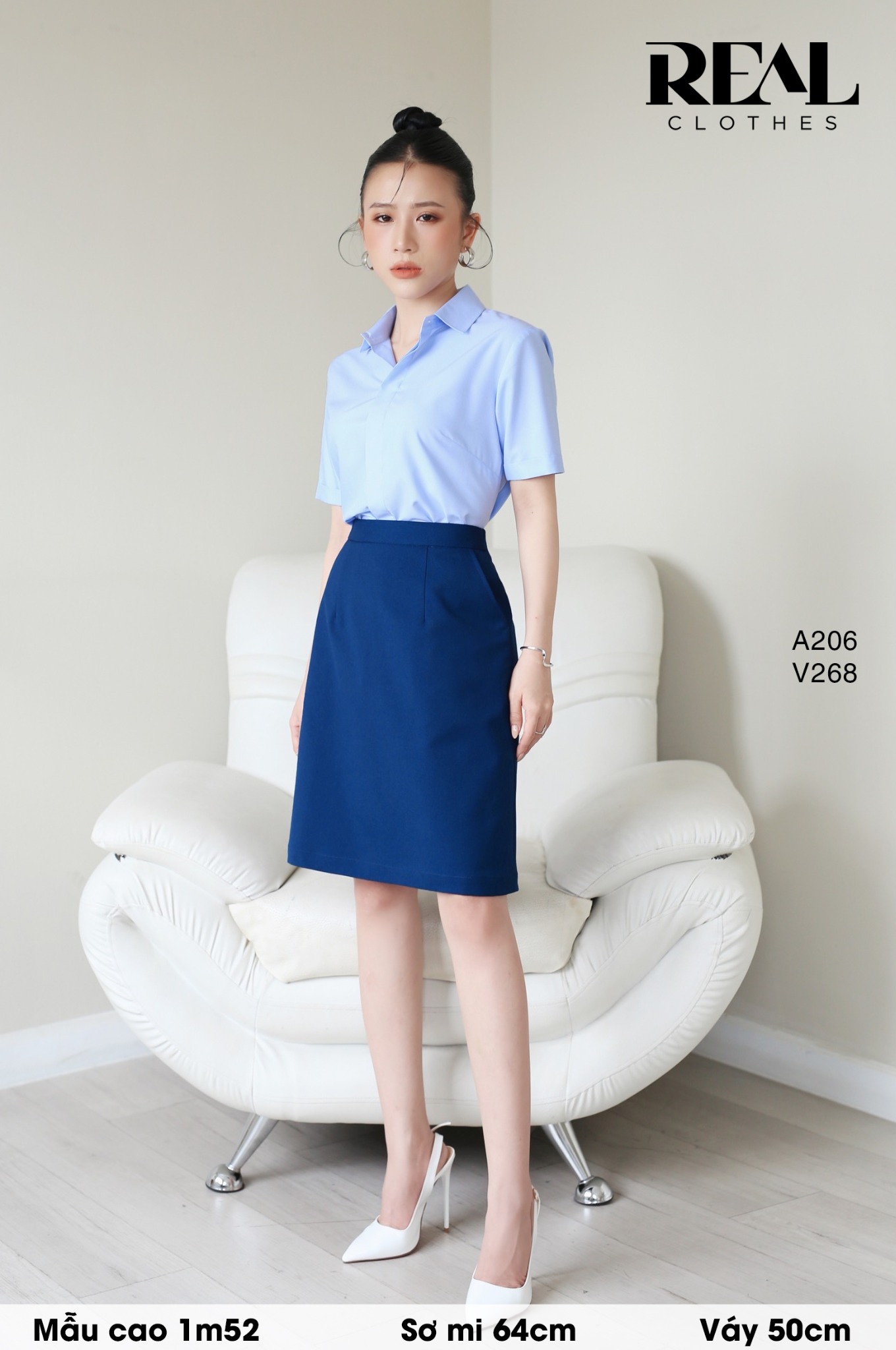 Váy office xanh cổ vịt