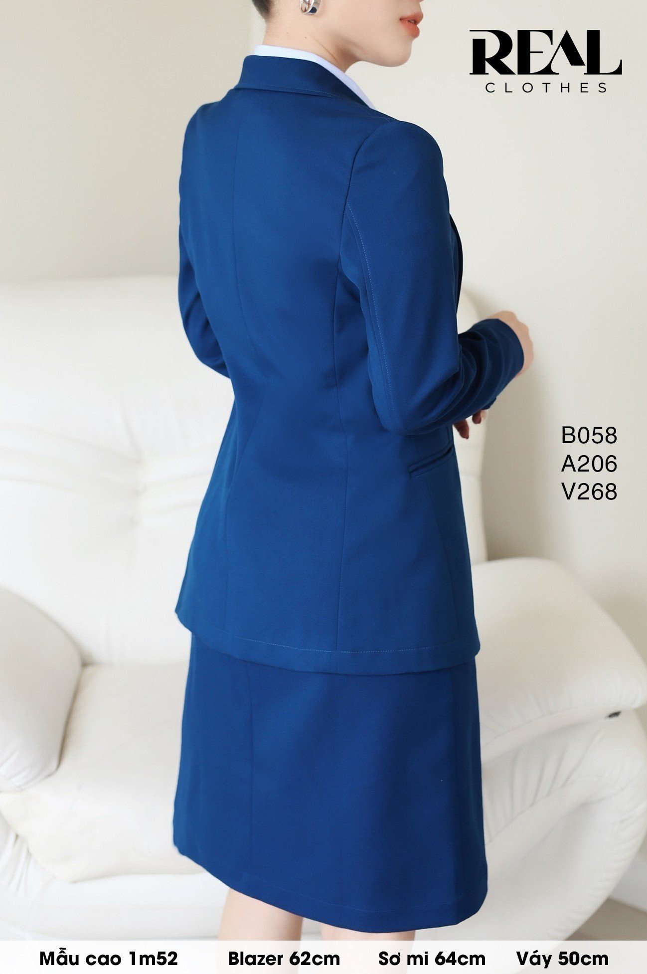 Blazer dài tay dài xanh cổ vịt