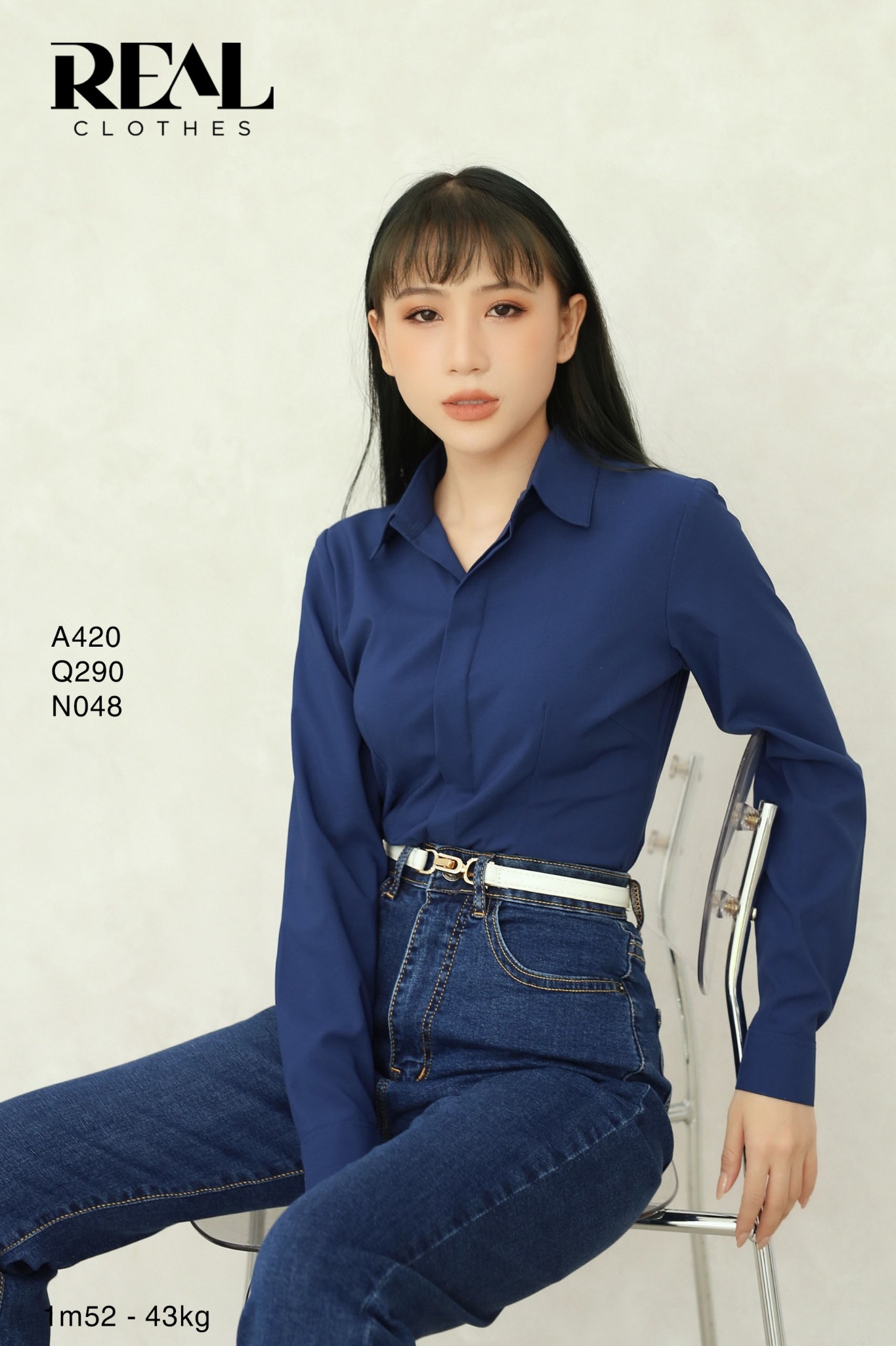 Sơ mi chít eo nano navy SALE - size S