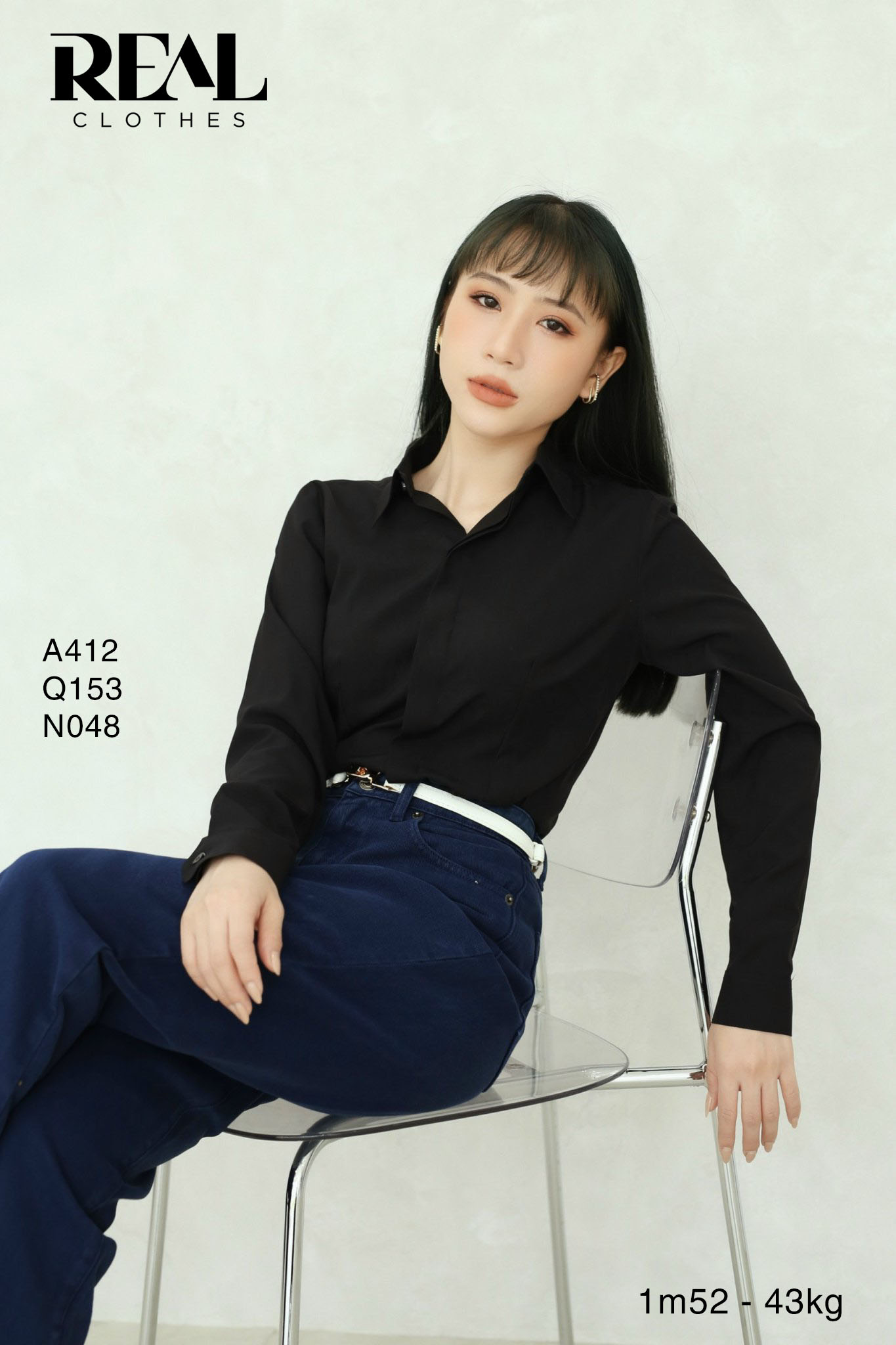 Sơ mi chít eo nano đen - size XS