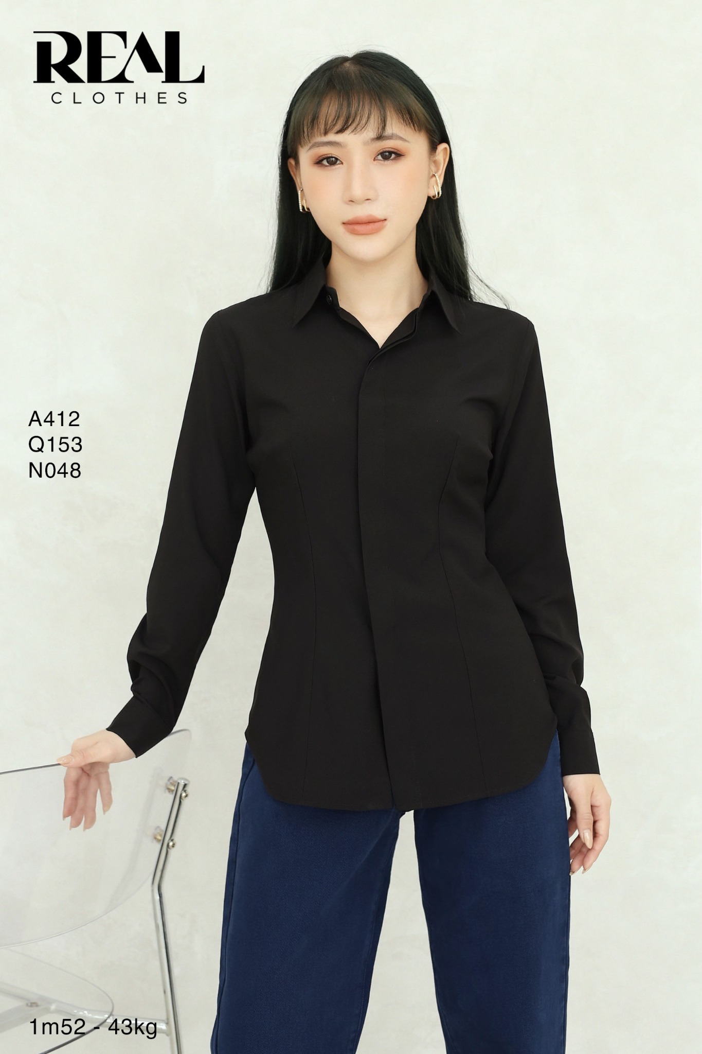 Sơ mi chít eo nano đen - size XS