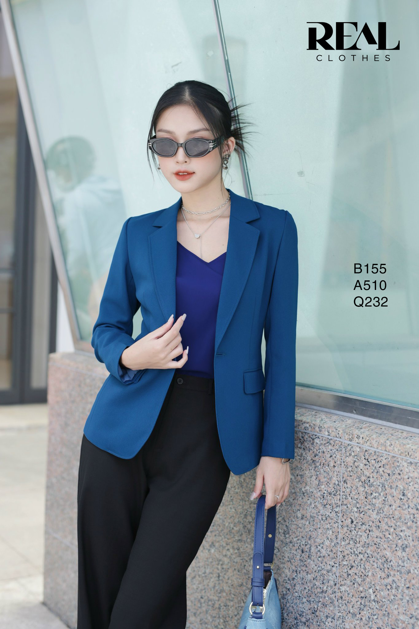 Blazer 2 lớp xanh cổ vịt