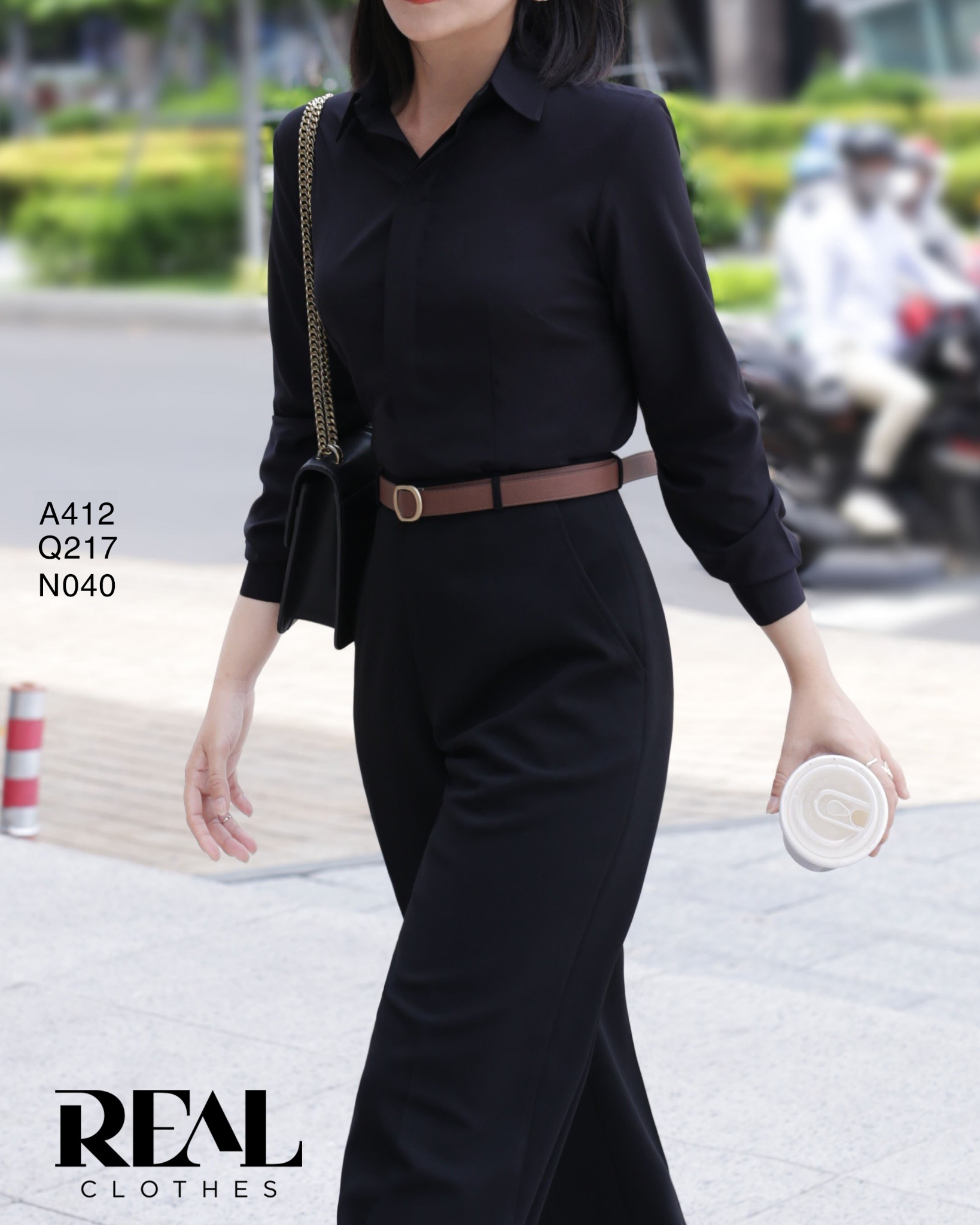 Sơ mi chít eo nano đen - size XS