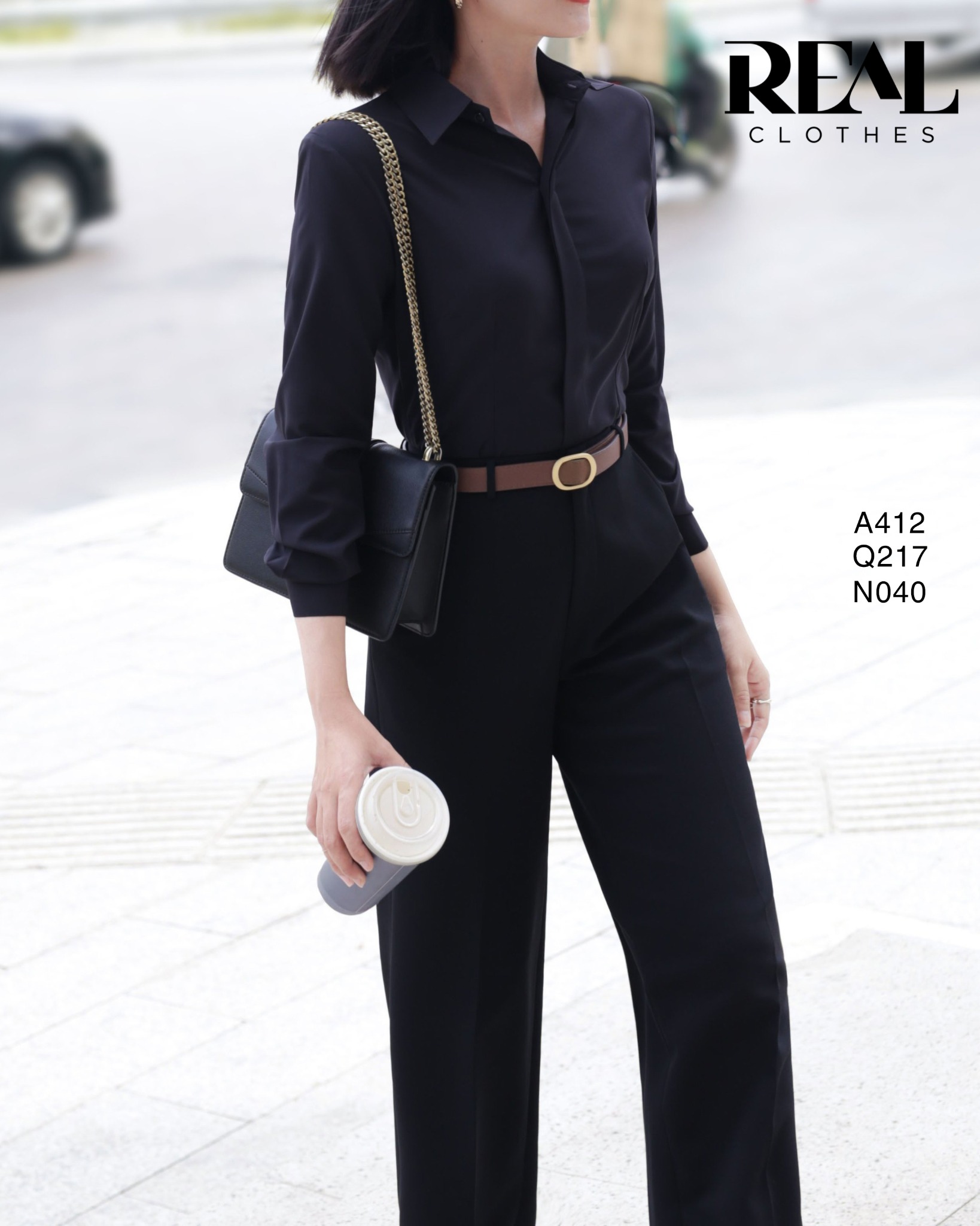 Sơ mi chít eo nano đen - size XS