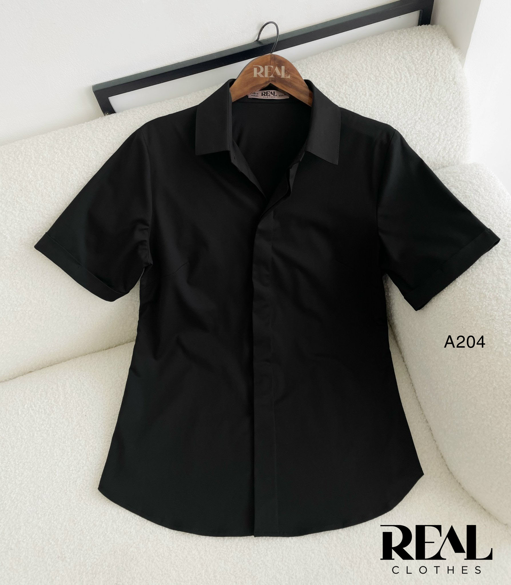 Sơ mi lụa sồi đen tay đủ