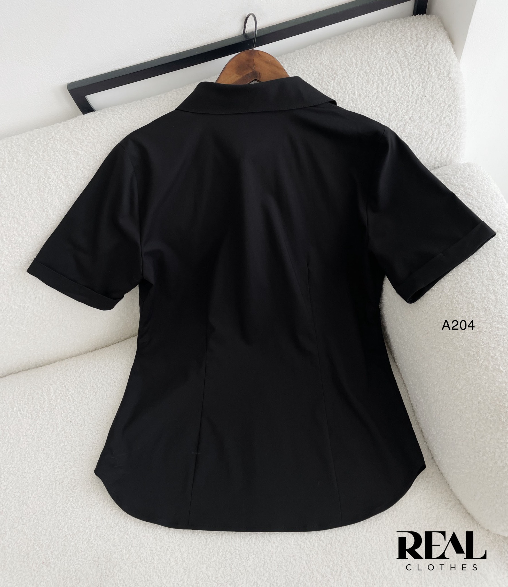 Sơ mi lụa sồi đen tay đủ