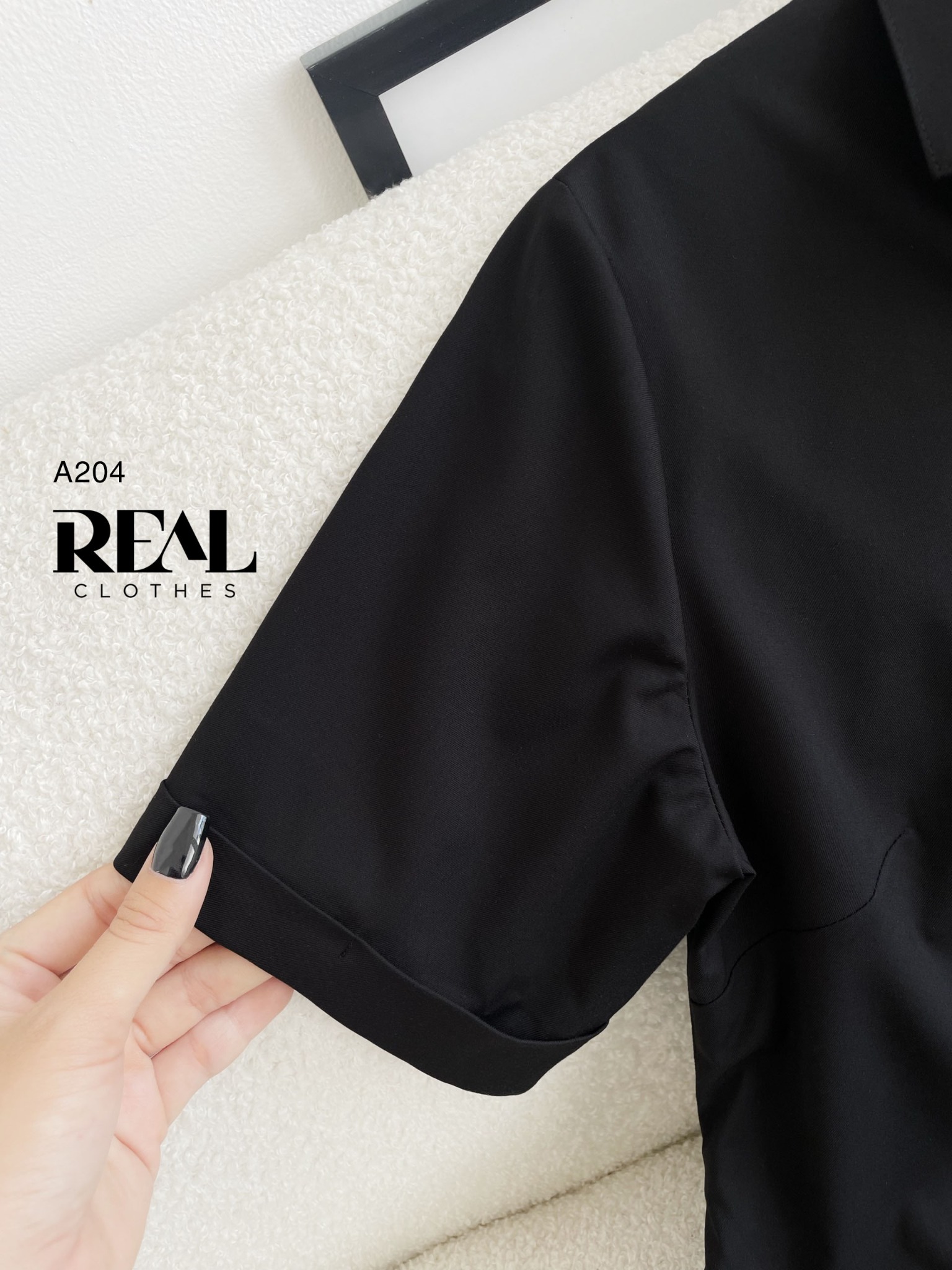 Sơ mi lụa sồi đen tay đủ