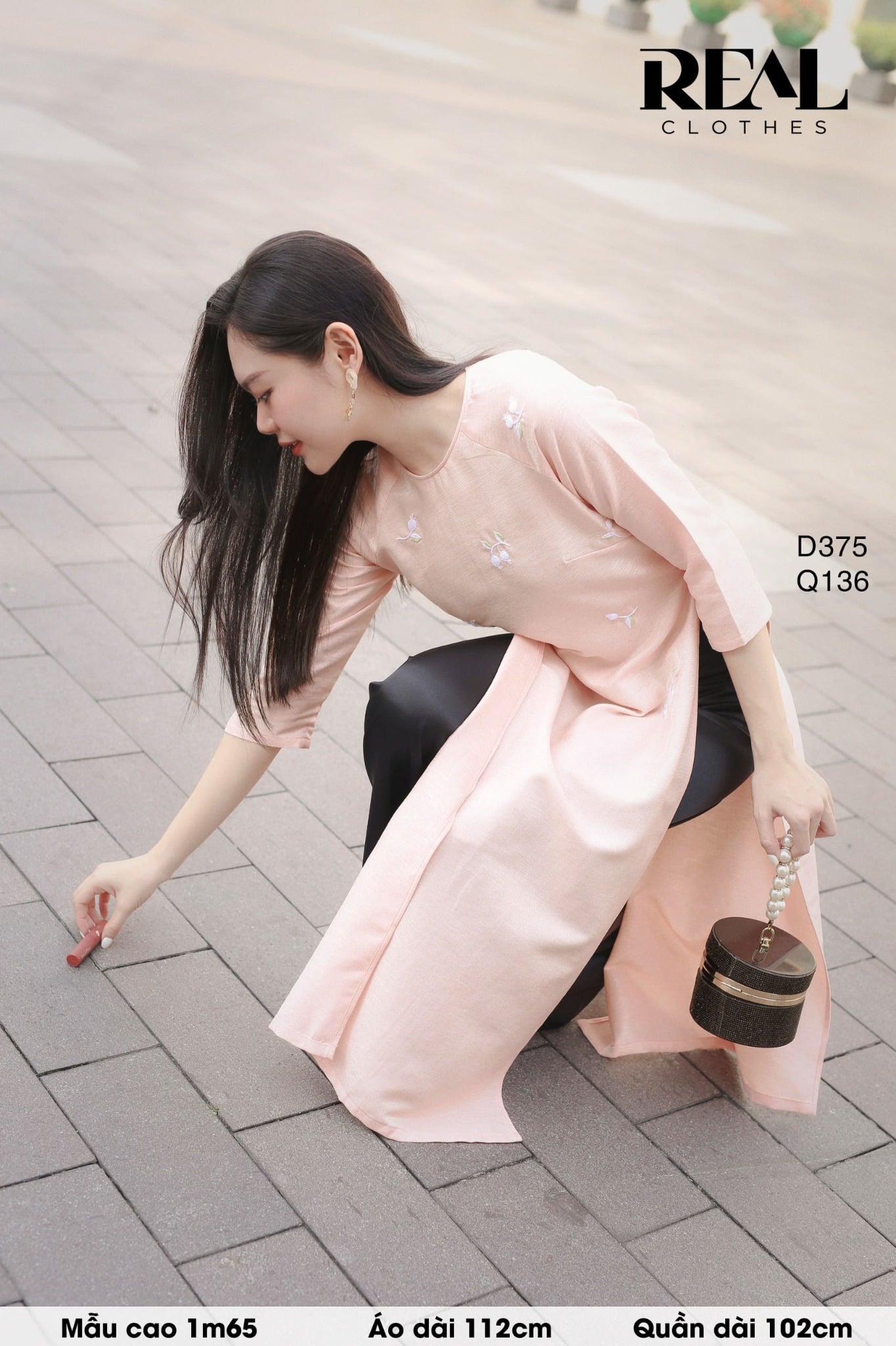 Áo dài cách tân orange hoa rơi