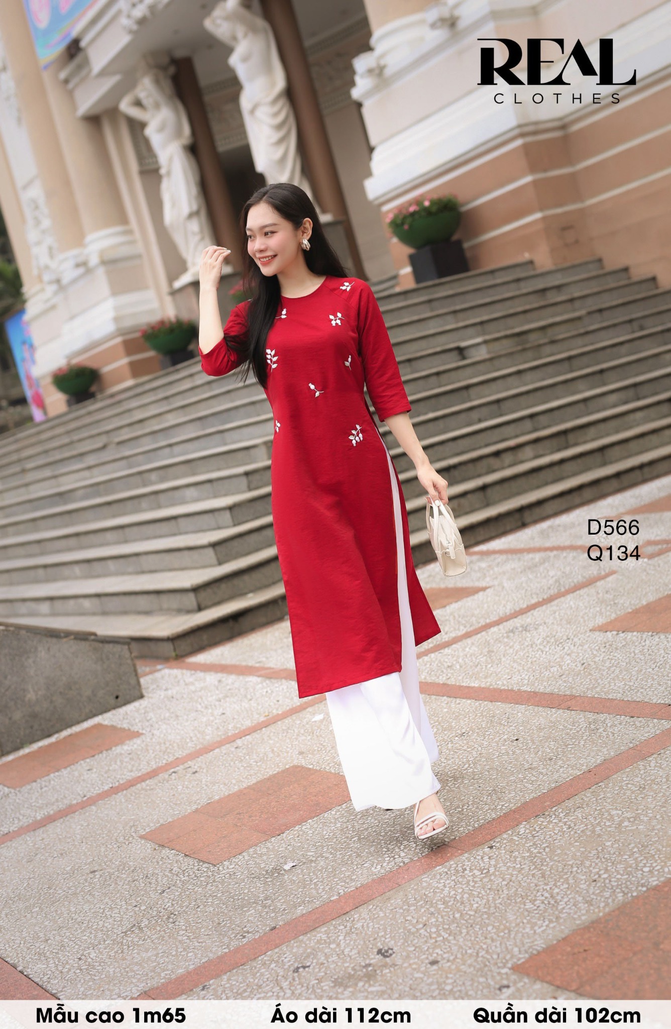 Áo dài cách tân Red hoa rơi - size XS