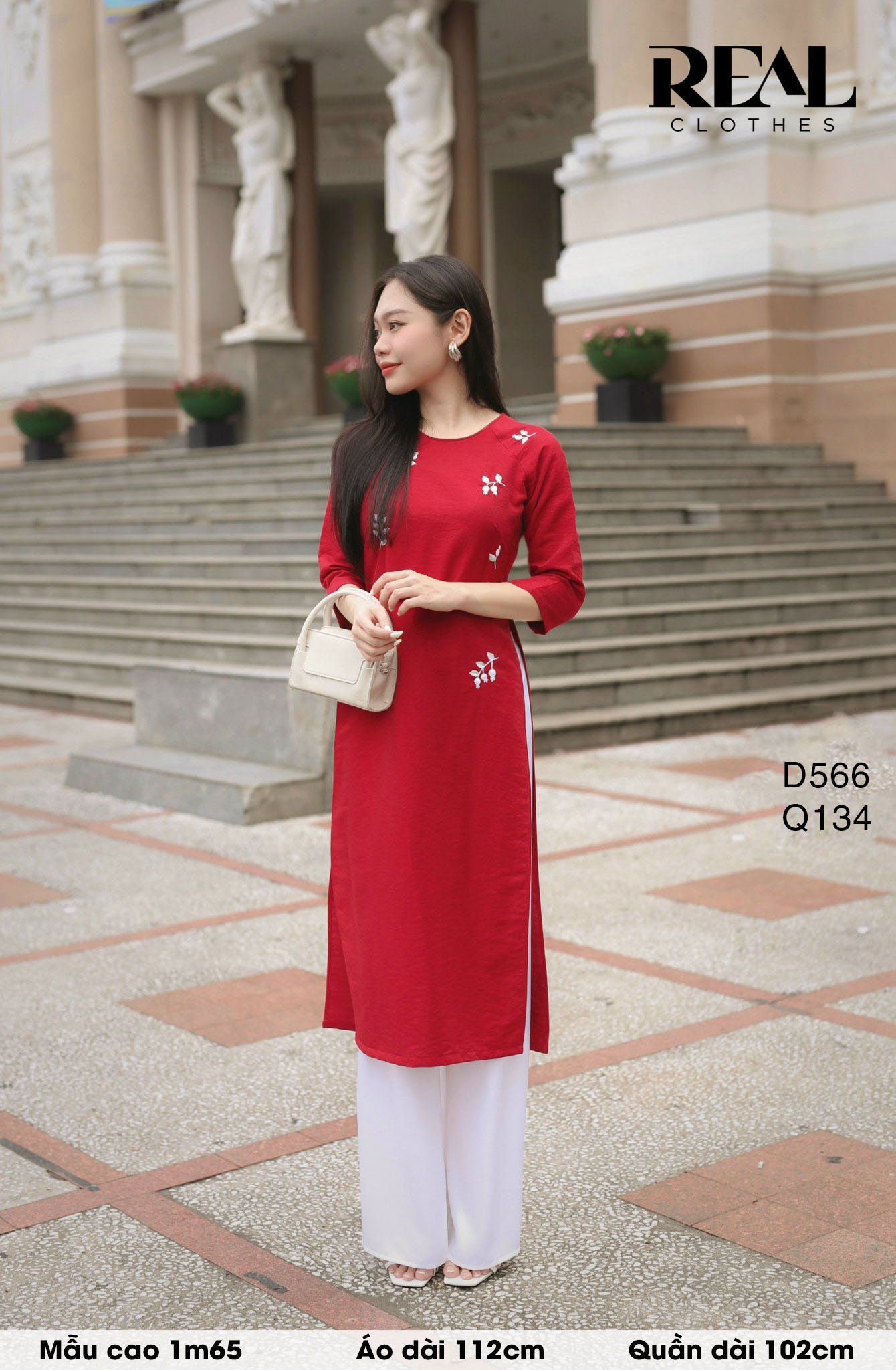 Áo dài cách tân Red hoa rơi - size XS