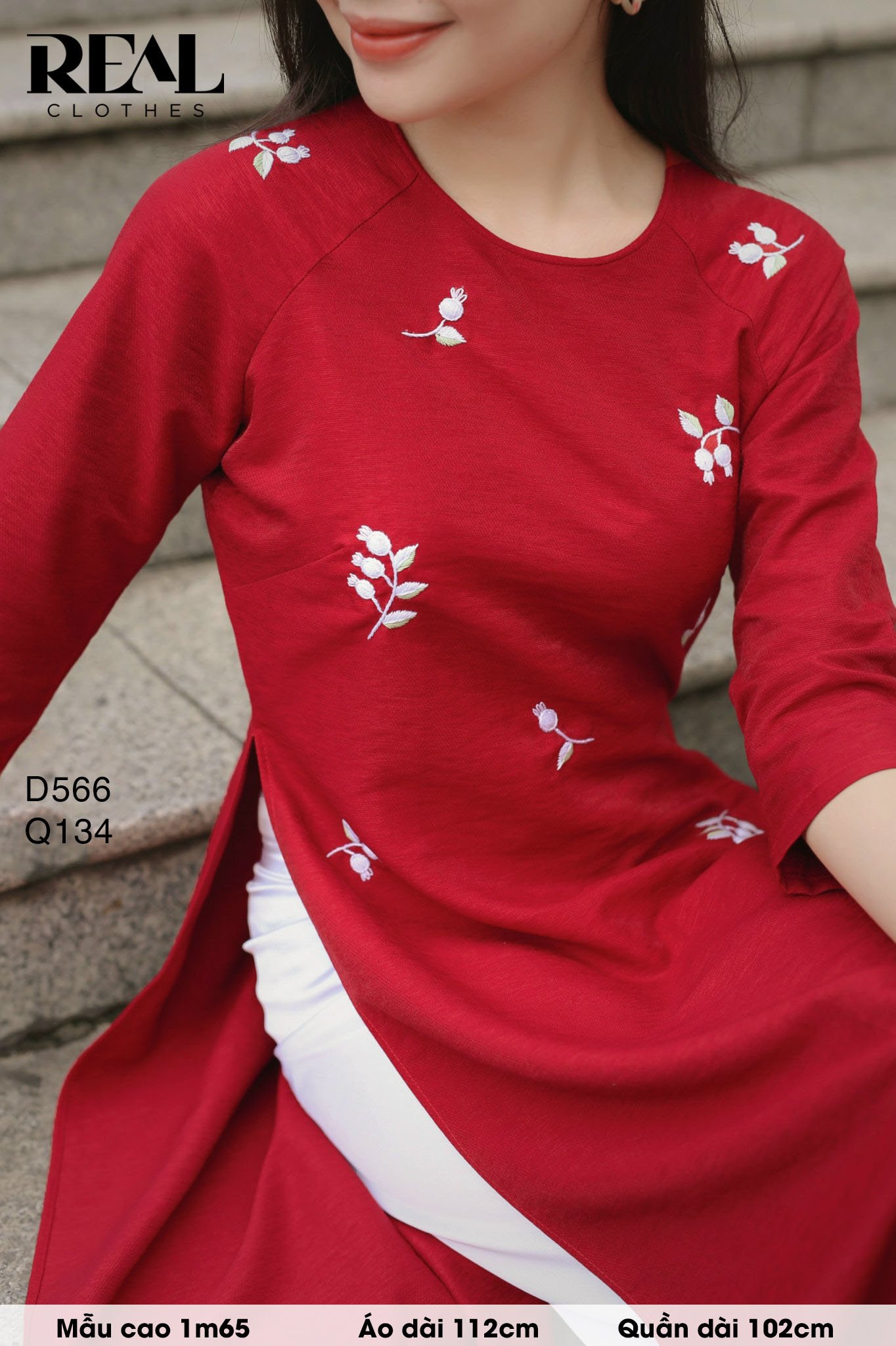 Áo dài cách tân Red hoa rơi - size XS