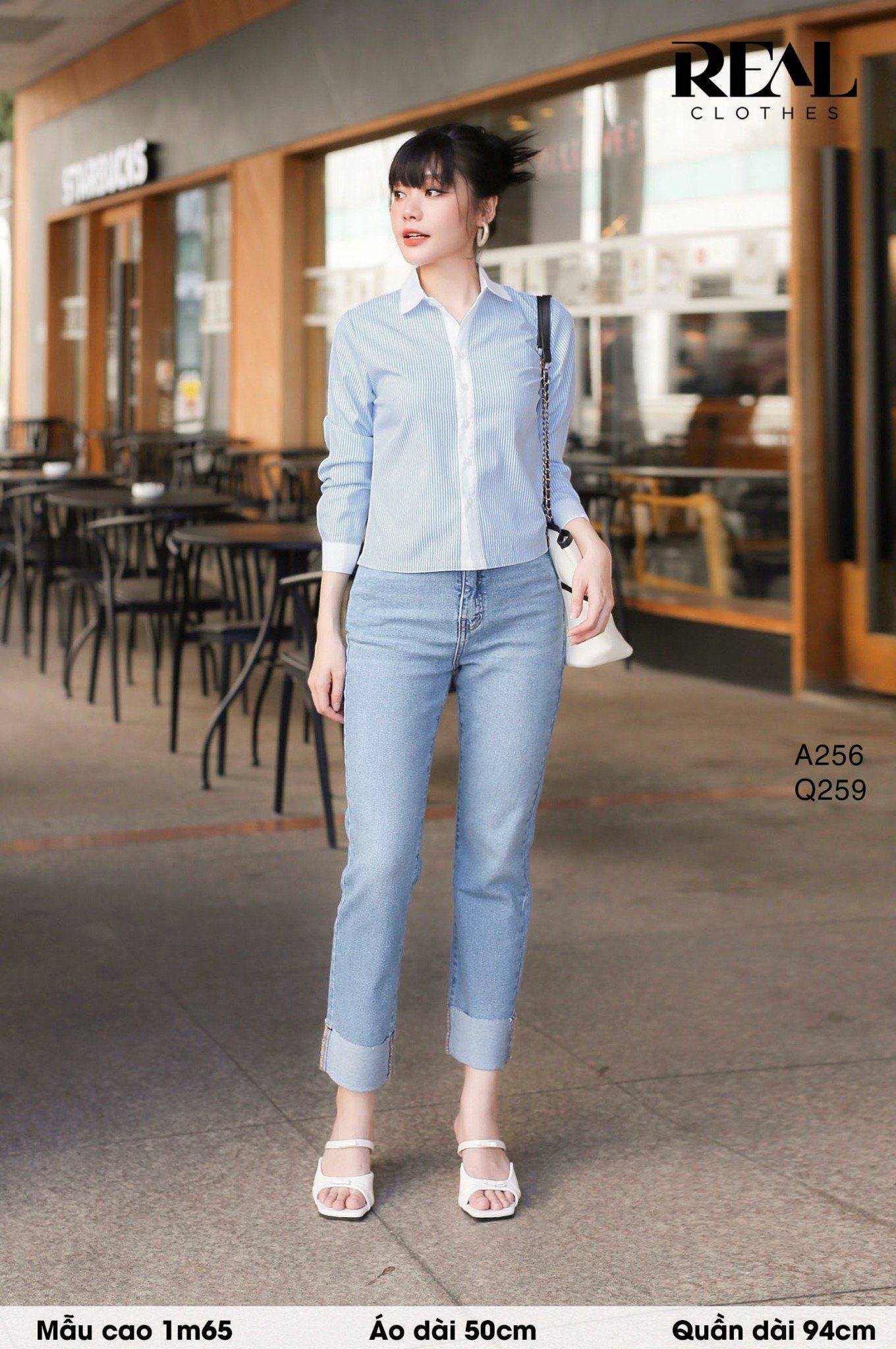  Quần jeans lật lai xanh nhạt 