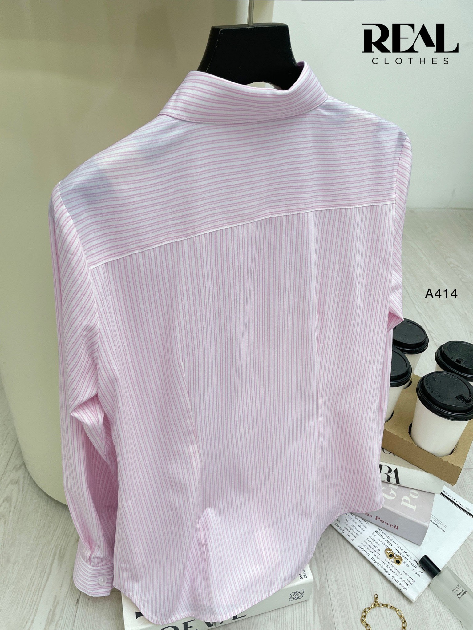 Sơ mi cổ Đức sọc hồng SALE - size XS