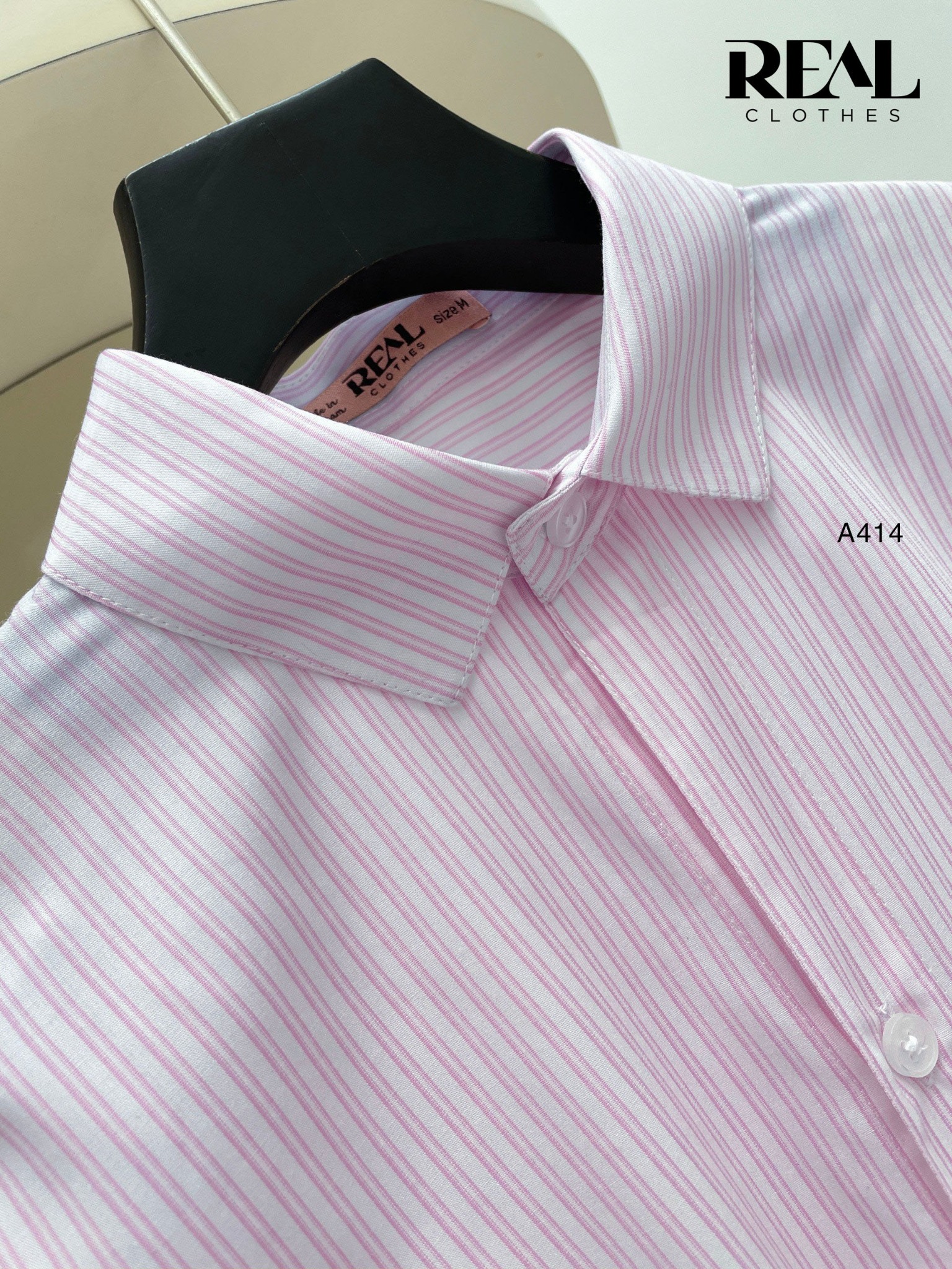 Sơ mi cổ Đức sọc hồng SALE - size XS