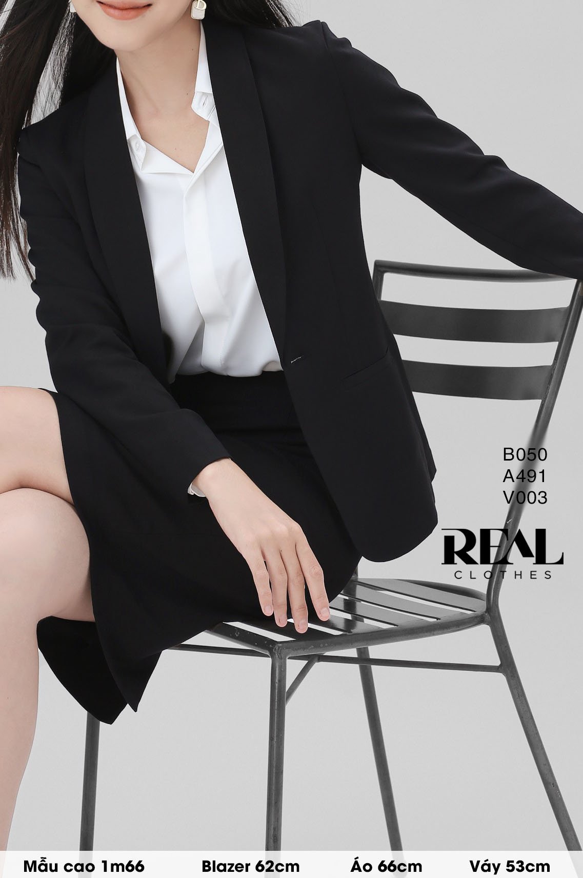 Blazer dài tay dài đen