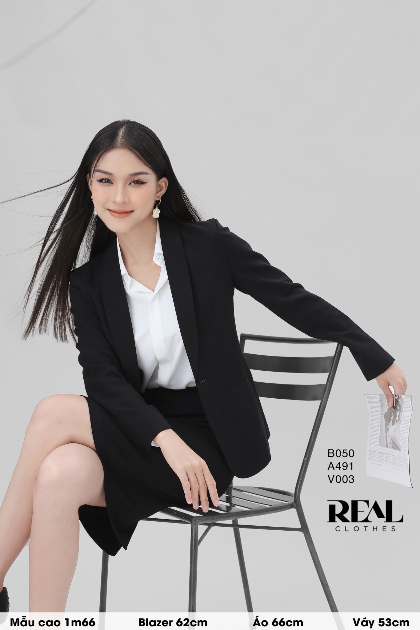 Blazer dài tay dài đen