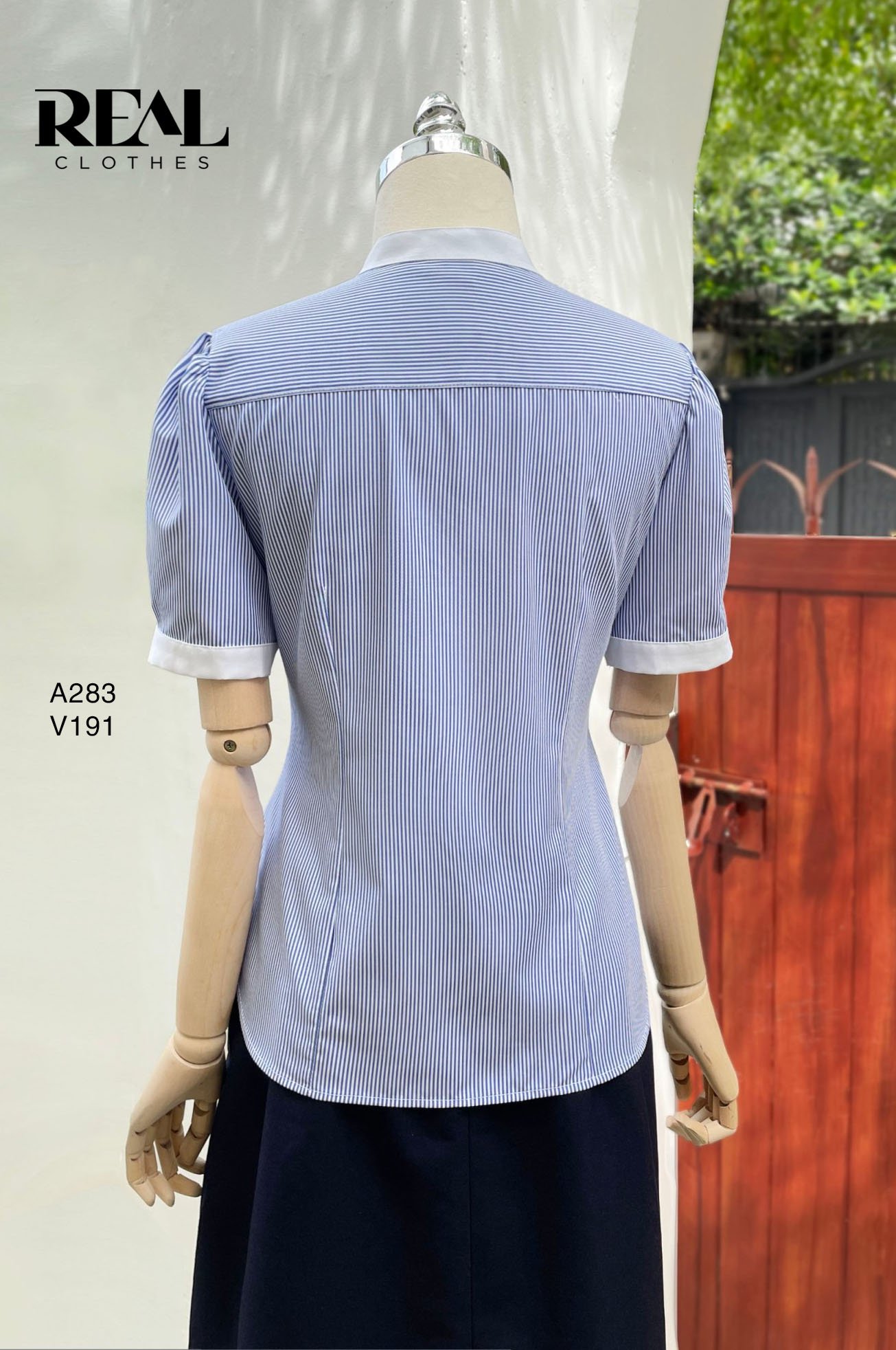 Sơ mi cổ trụ sọc xanh SALE