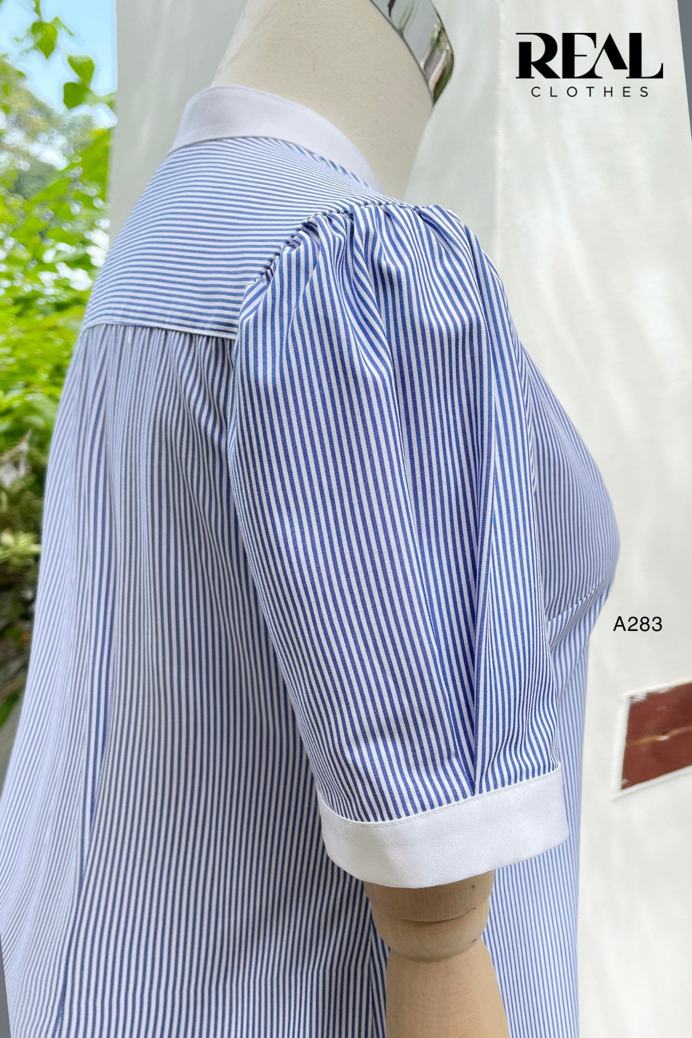 Sơ mi cổ trụ sọc xanh SALE