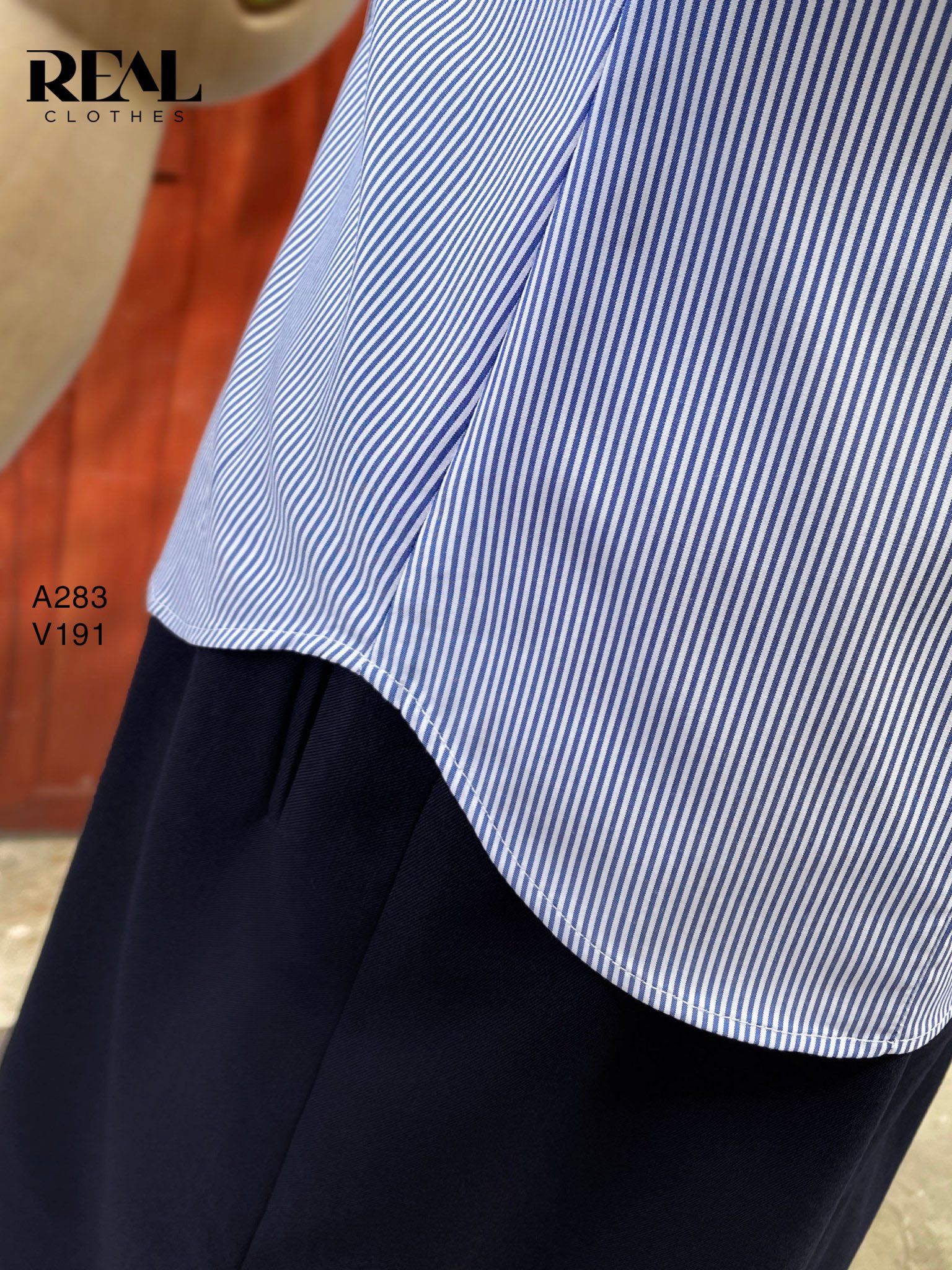 Sơ mi cổ trụ sọc xanh SALE