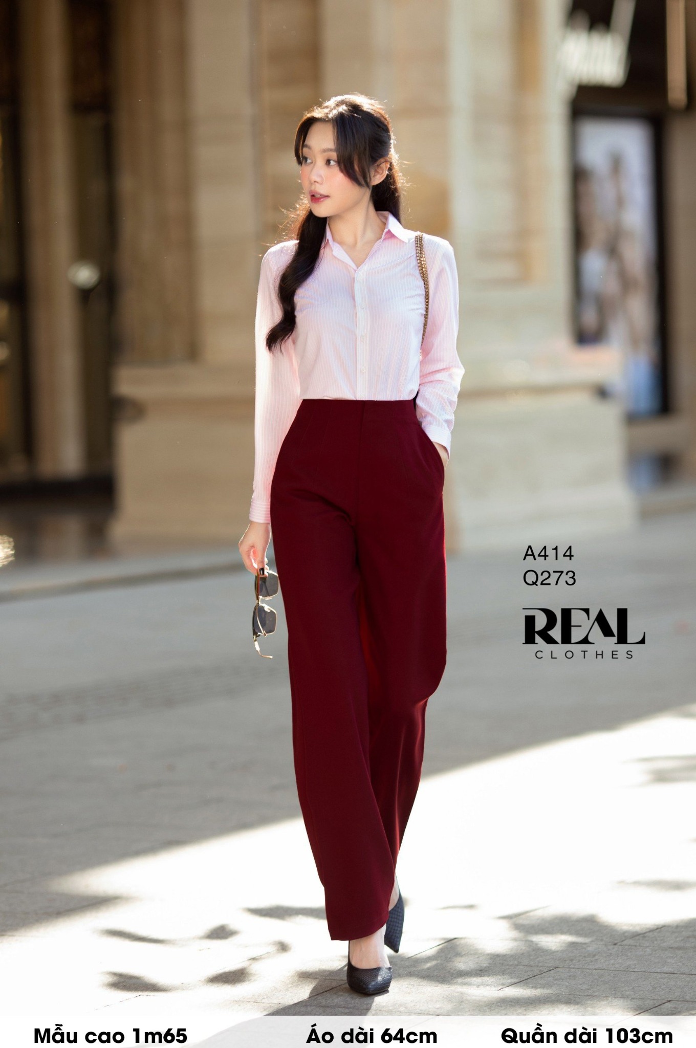 Sơ mi cổ Đức sọc hồng SALE - size XS