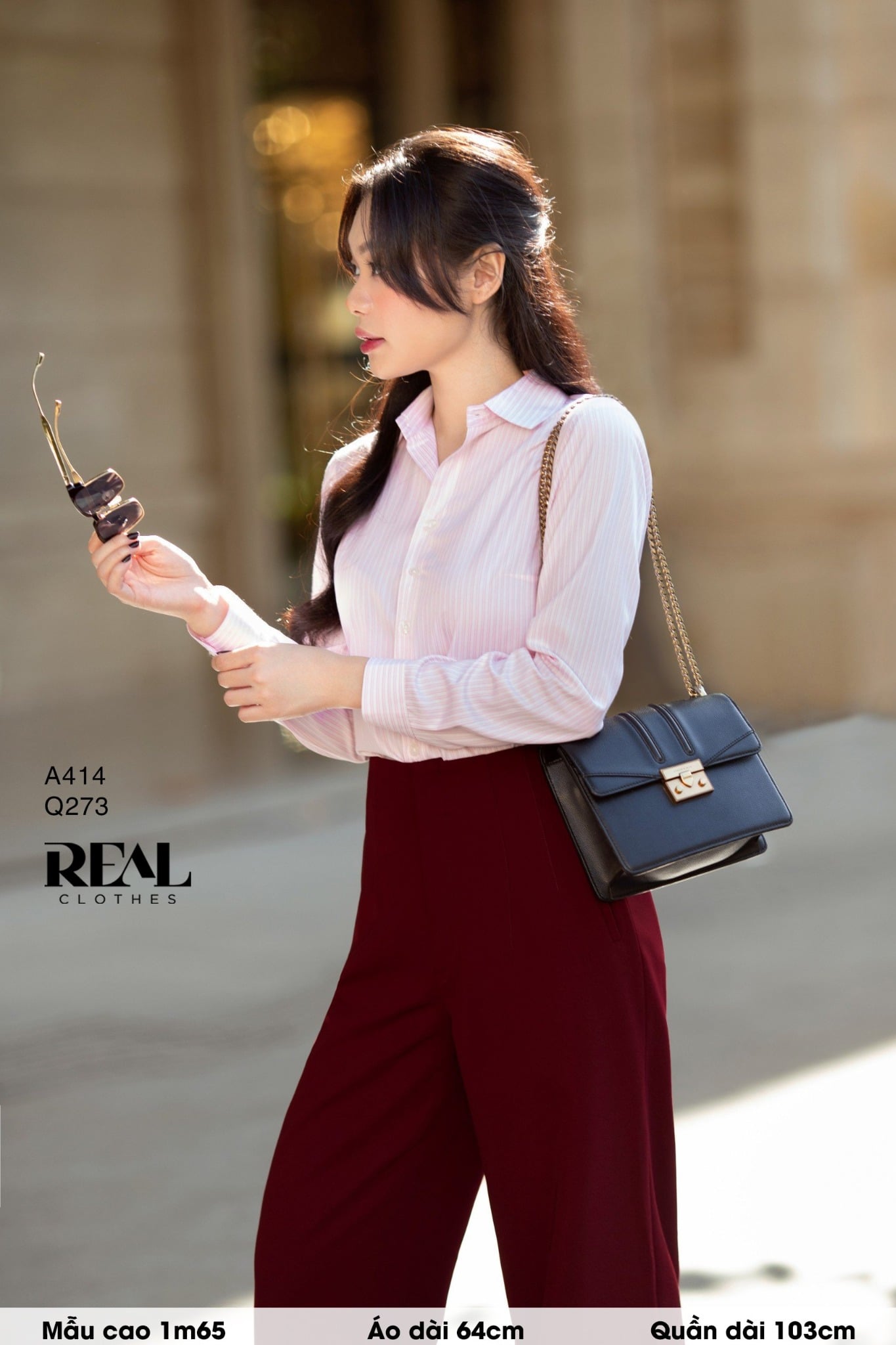 Sơ mi cổ Đức sọc hồng SALE - size XS