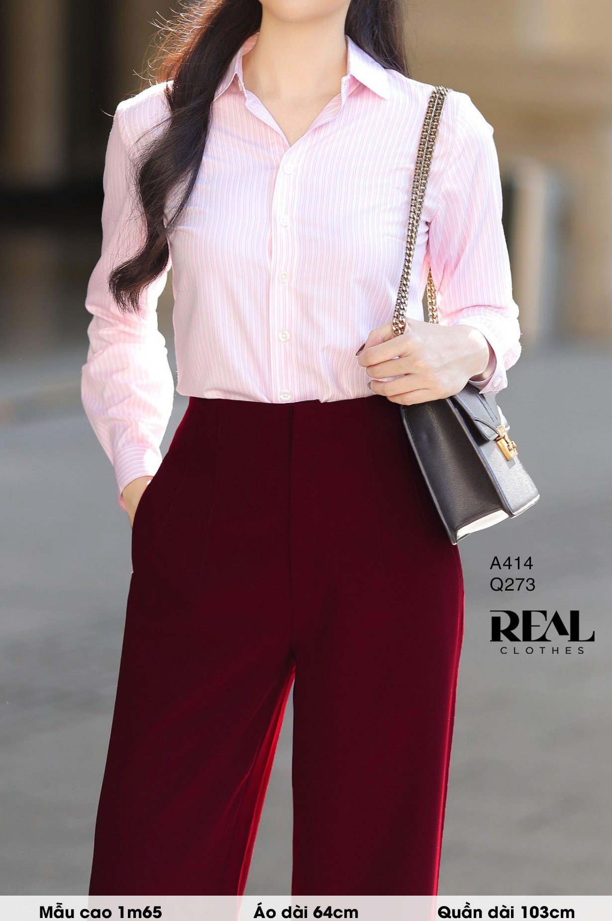 Sơ mi cổ Đức sọc hồng SALE - size XS