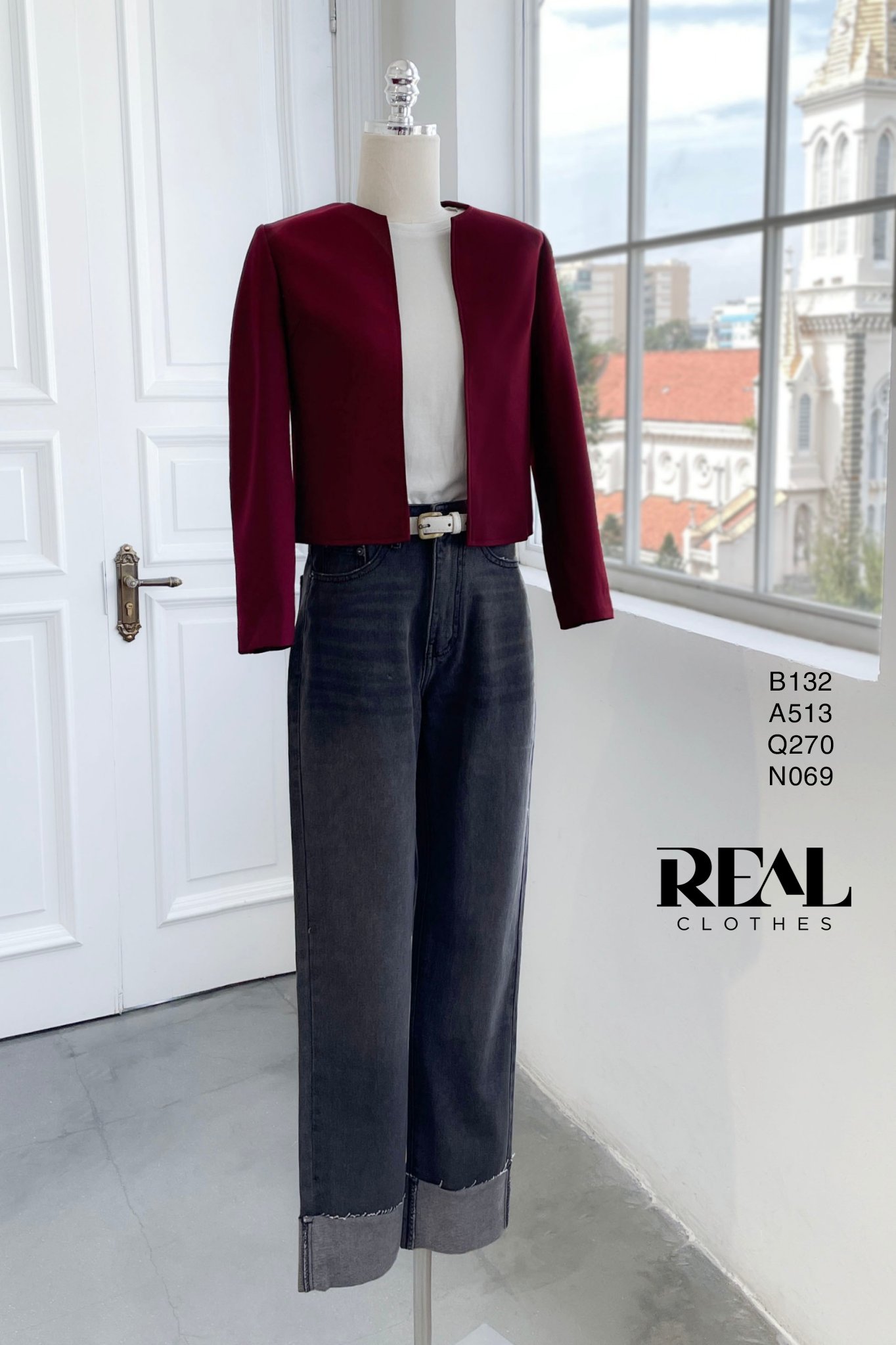 Blazer cổ tròn cindy đỏ