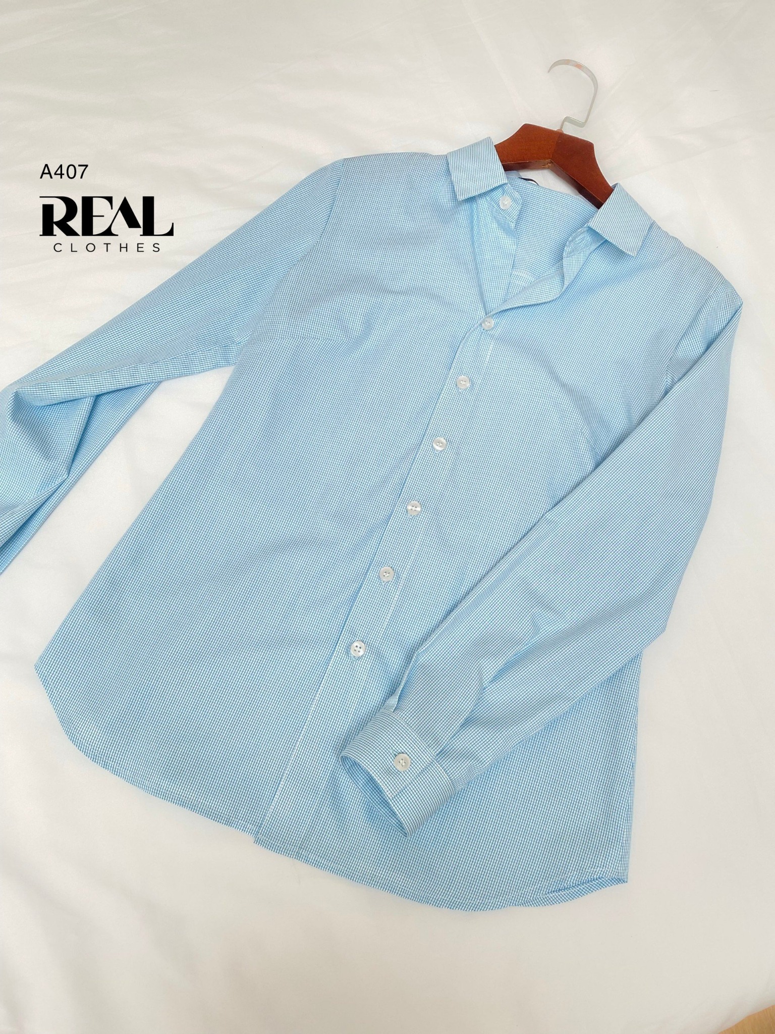 Sơ mi cổ Đức caro mint