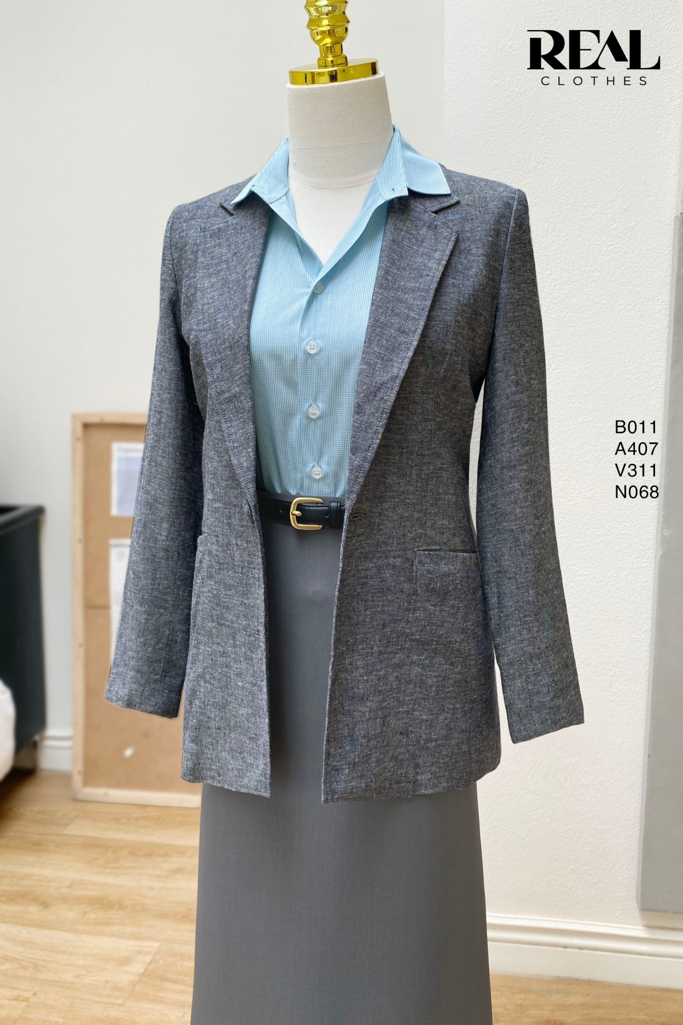 Sơ mi cổ Đức caro mint