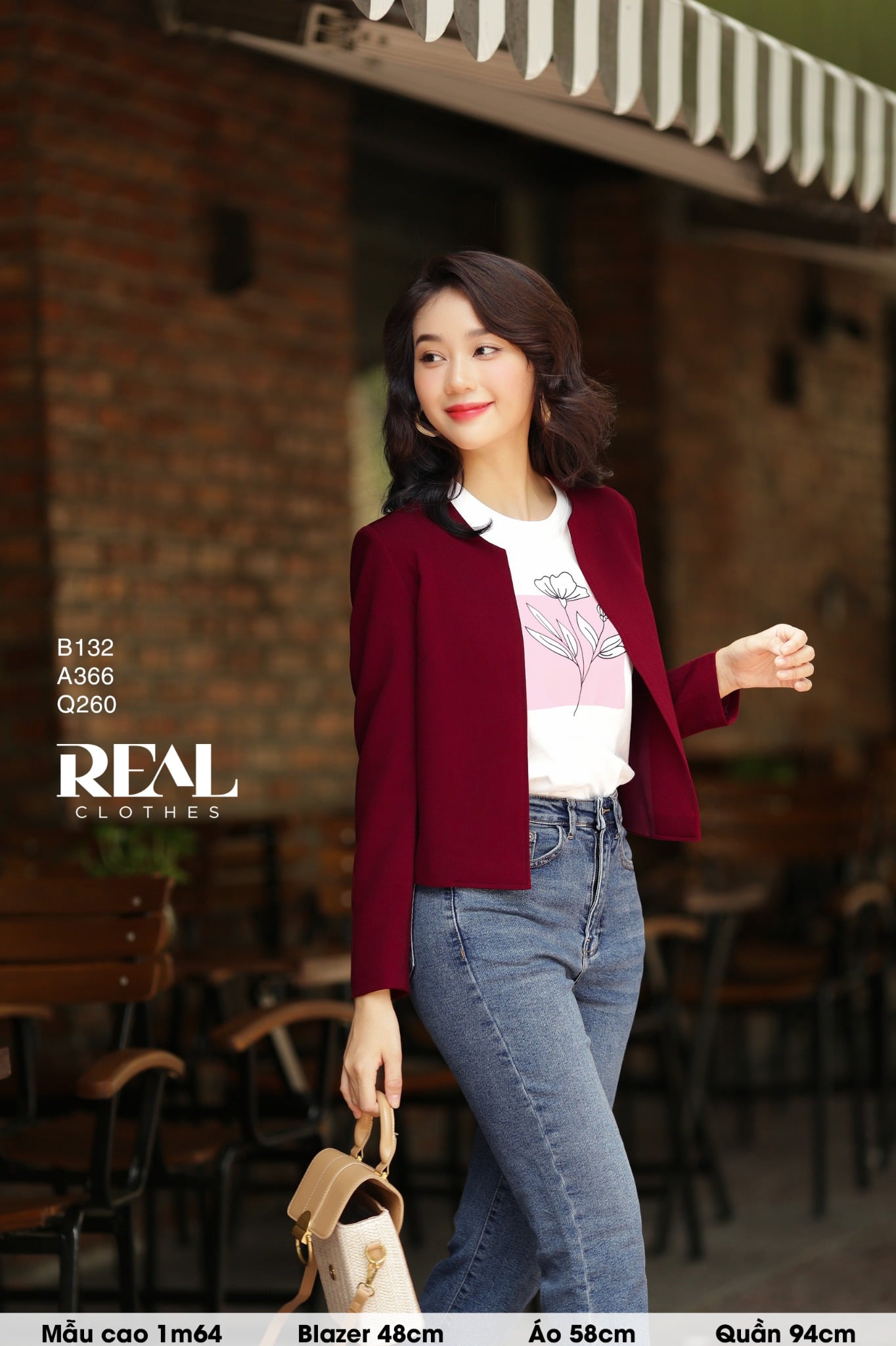 Blazer cổ tròn cindy đỏ