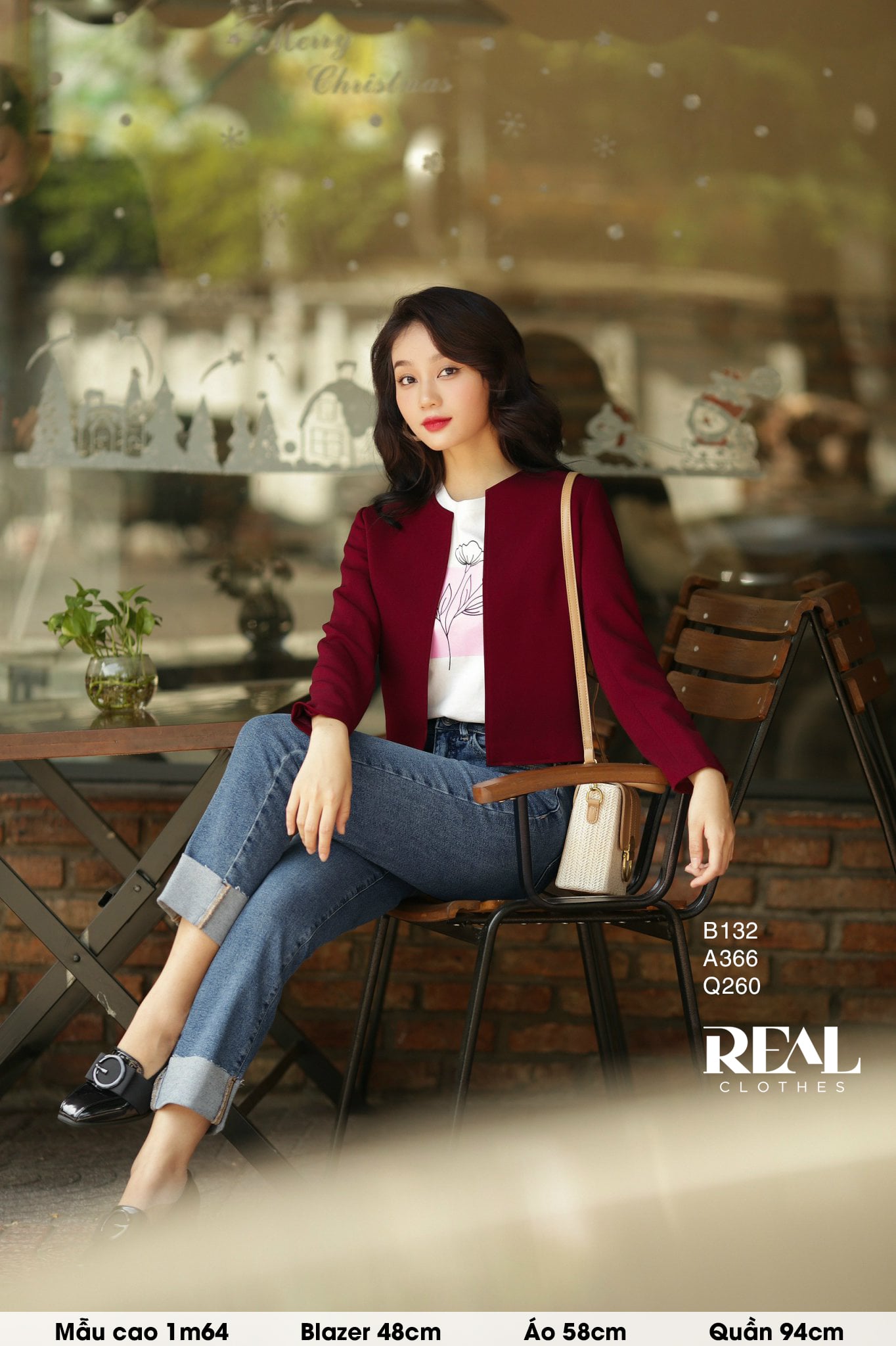 Blazer cổ tròn cindy đỏ
