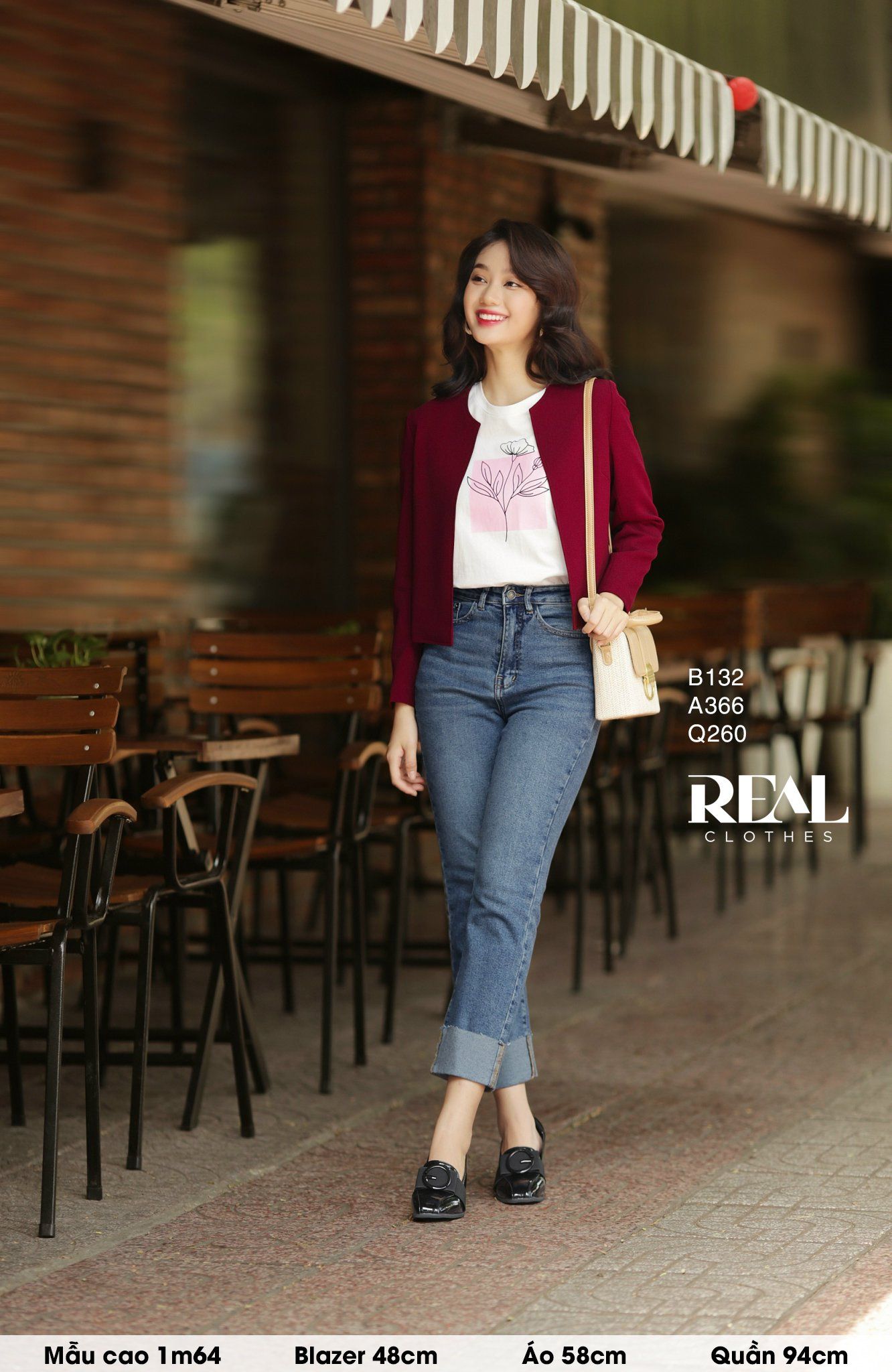  Quần jeans lật lại xanh đậm 