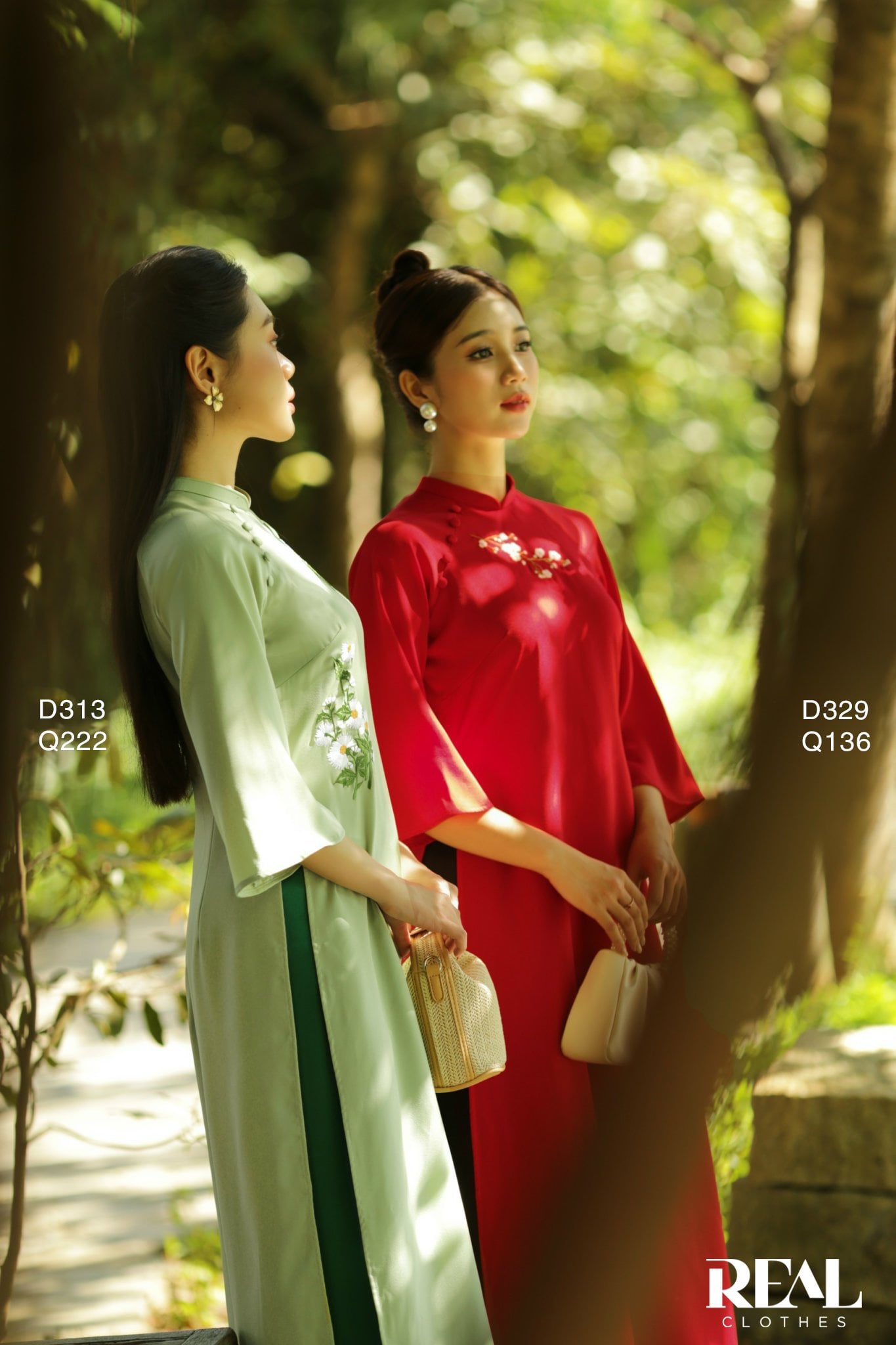 Áo dài cách tân Vivi xanh lá hoa