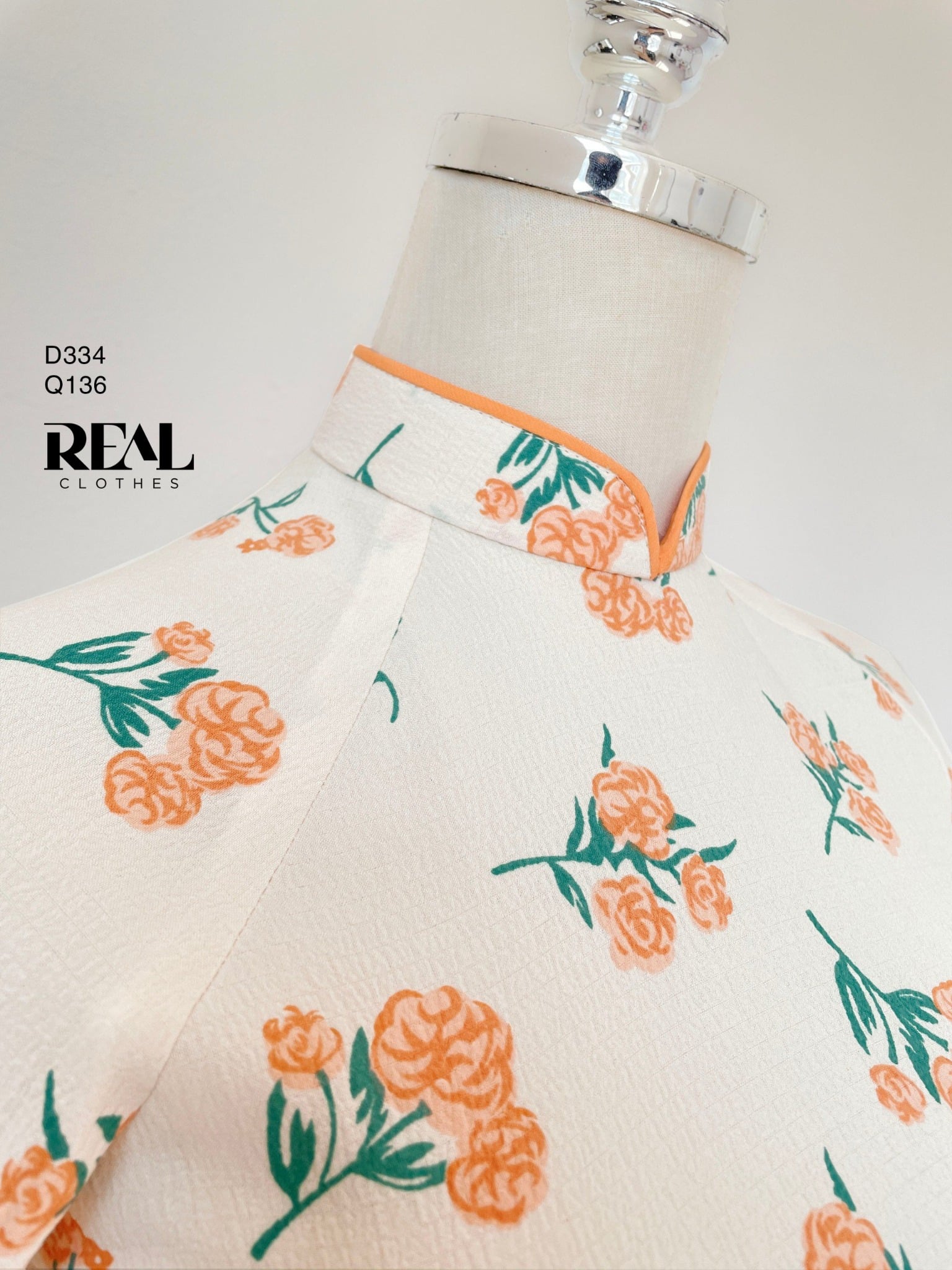 Áo dài truyền thống hoa cam SALE