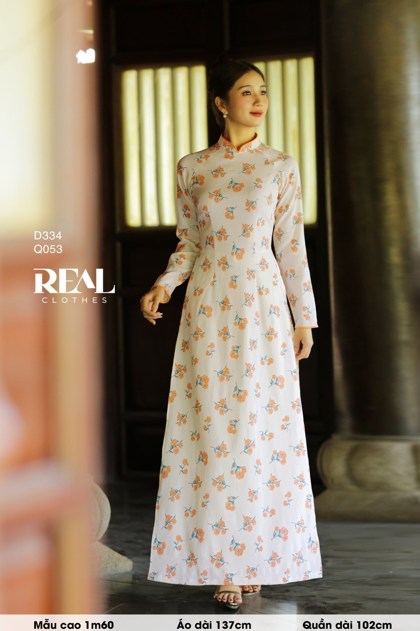 Áo dài truyền thống hoa cam SALE