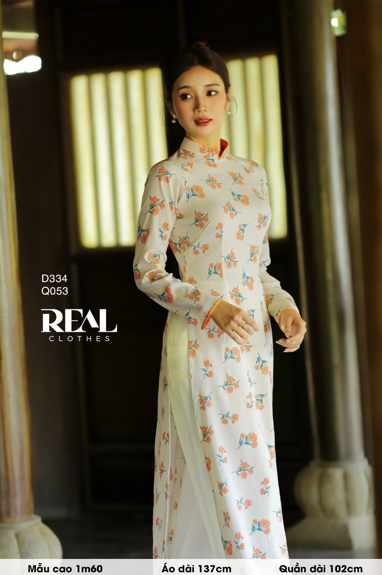 Áo dài truyền thống hoa cam SALE