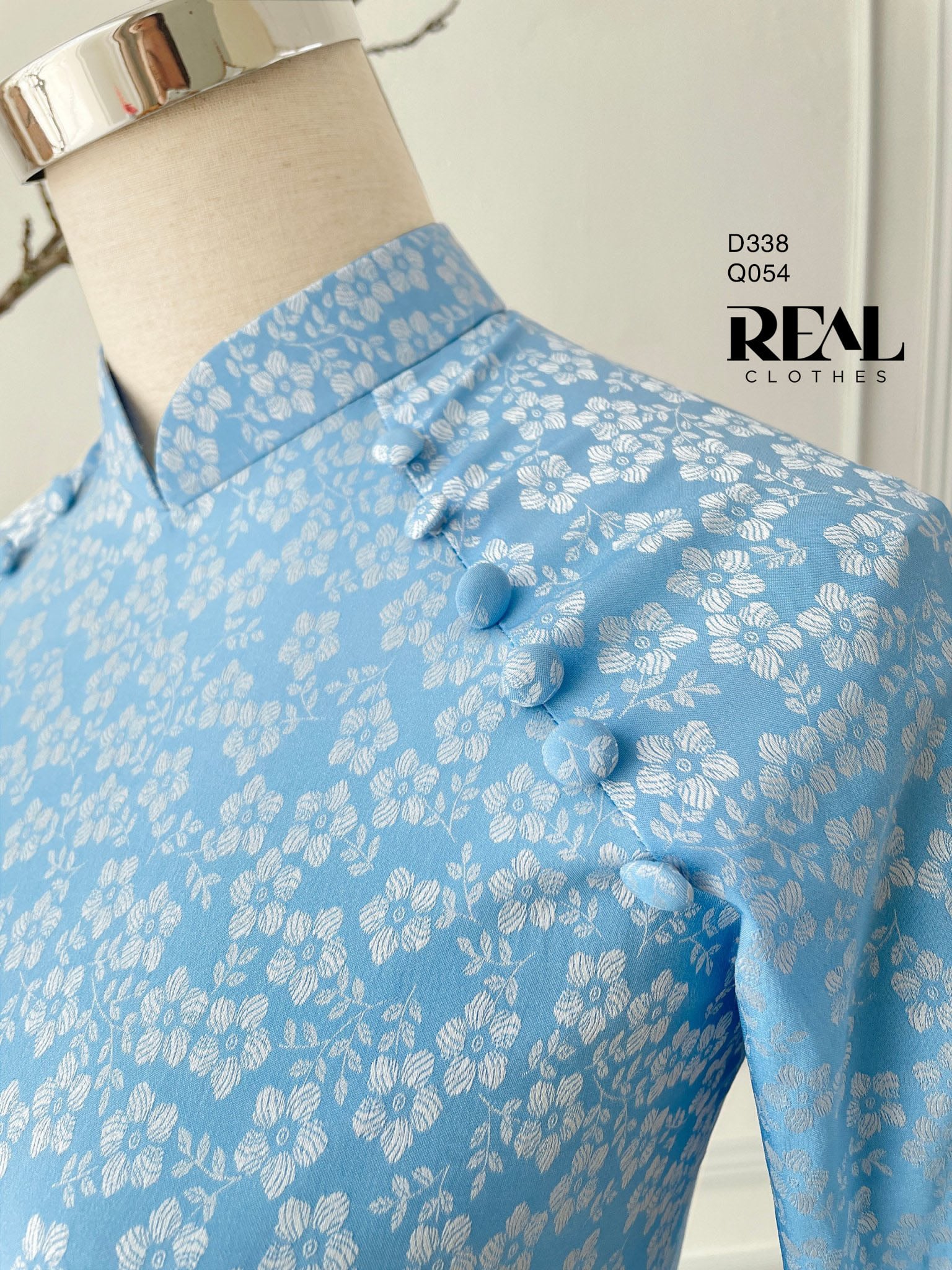 Áo dài truyền thống Nhã An blue MỚI tay dài