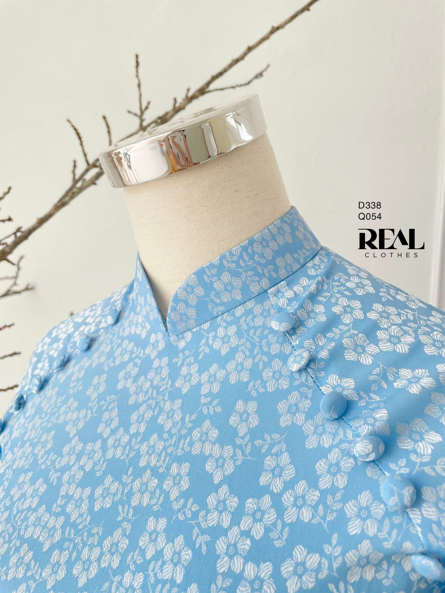 Áo dài truyền thống Nhã An blue MỚI tay dài