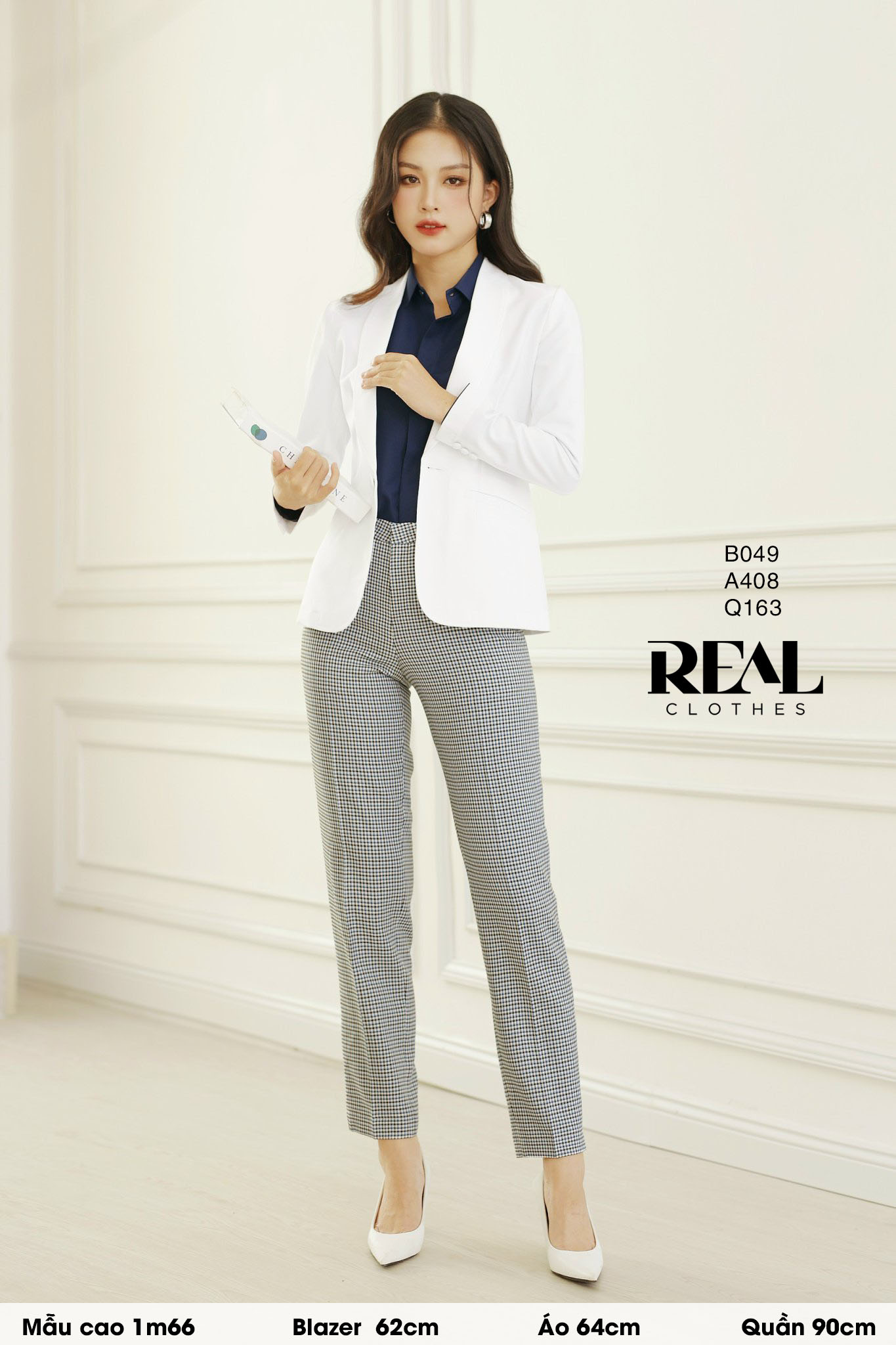 Blazer dài tay dài trắng