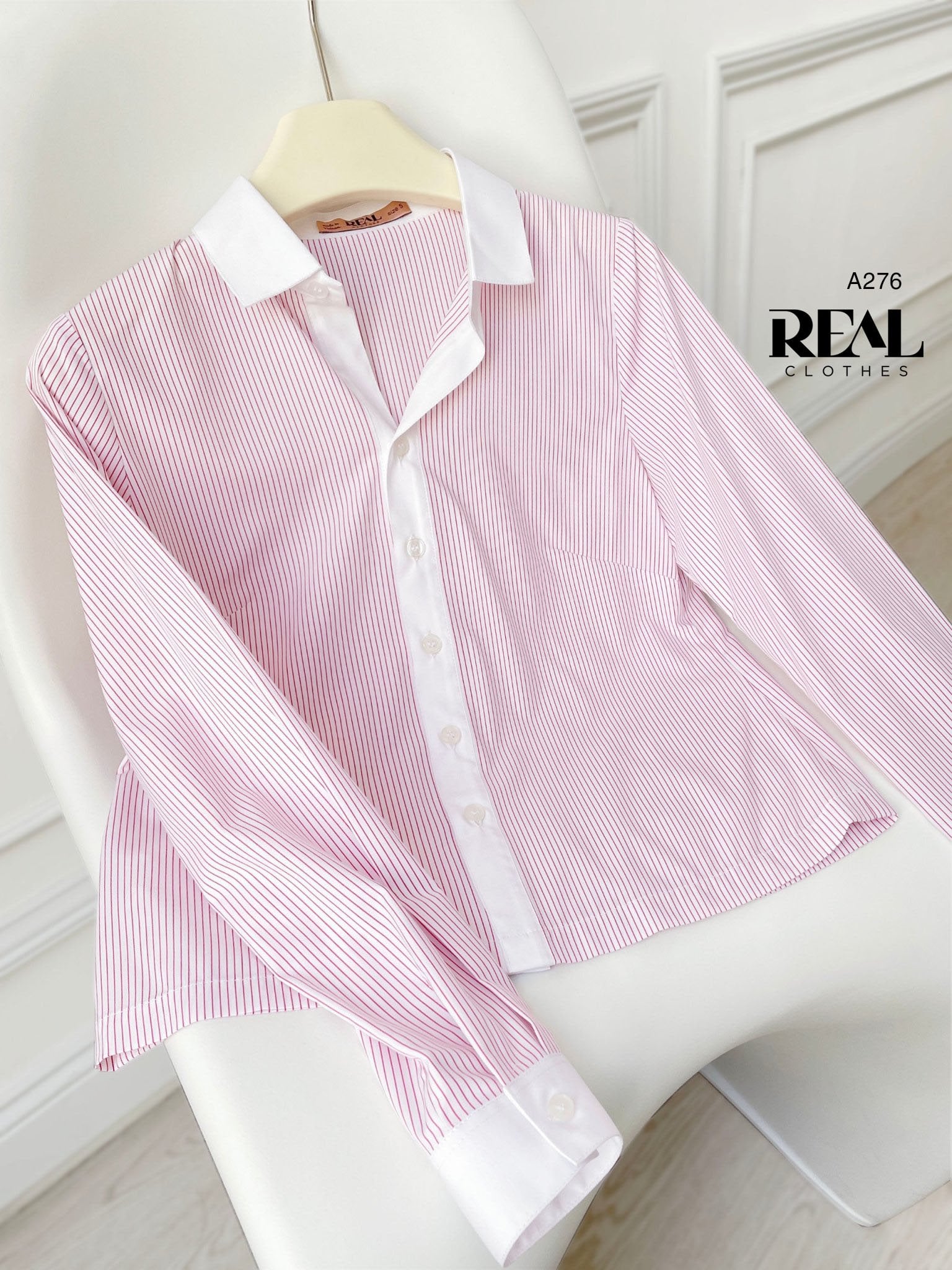 Sơ mi crop sọc hồng
