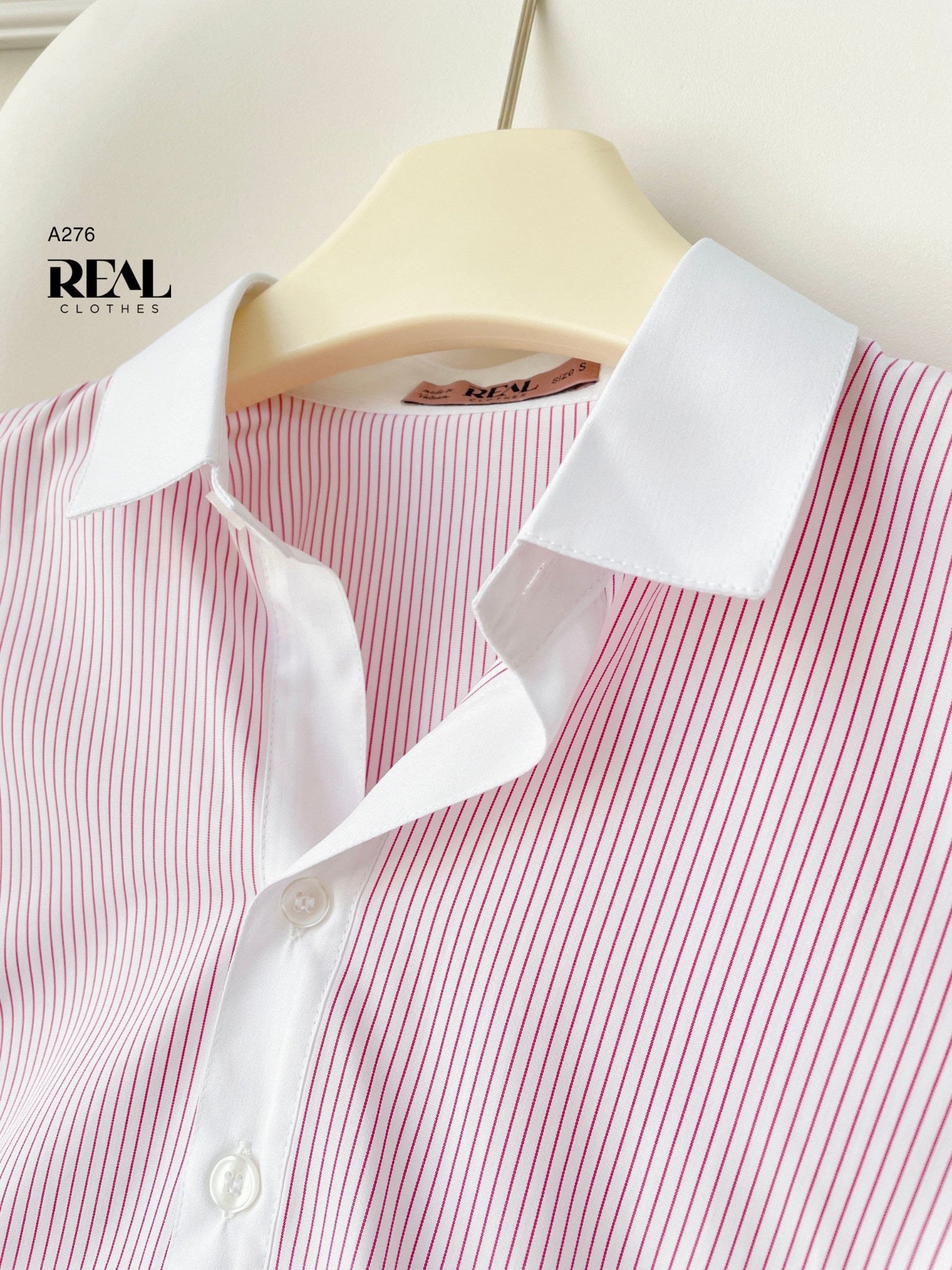 Sơ mi crop sọc hồng