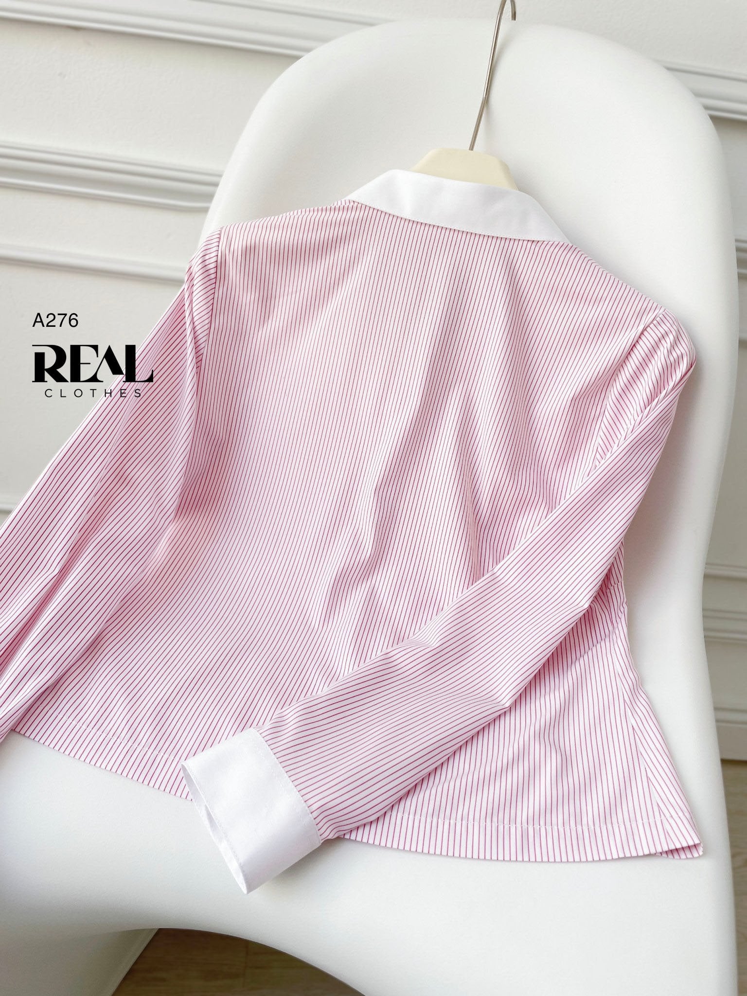 Sơ mi crop sọc hồng