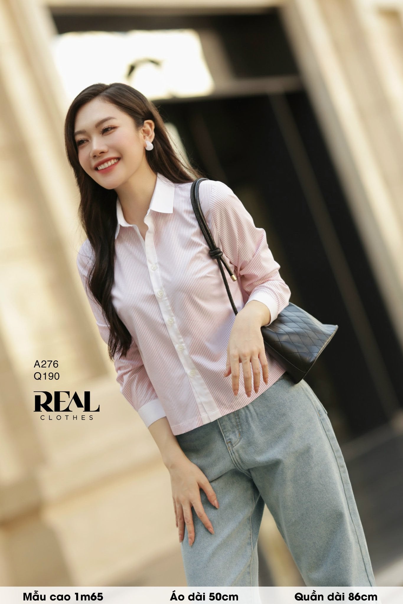 Sơ mi crop sọc hồng