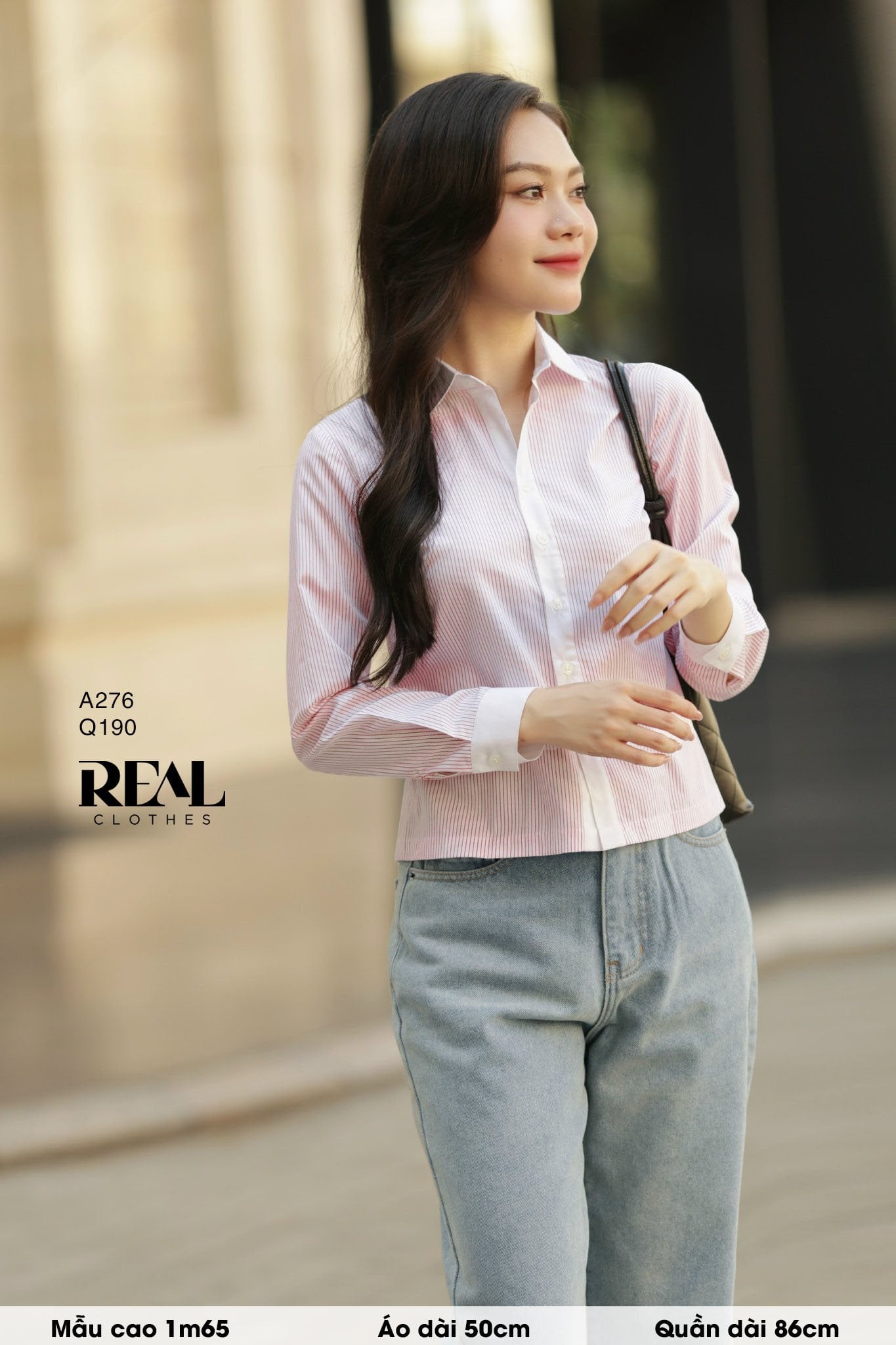 Sơ mi crop sọc hồng