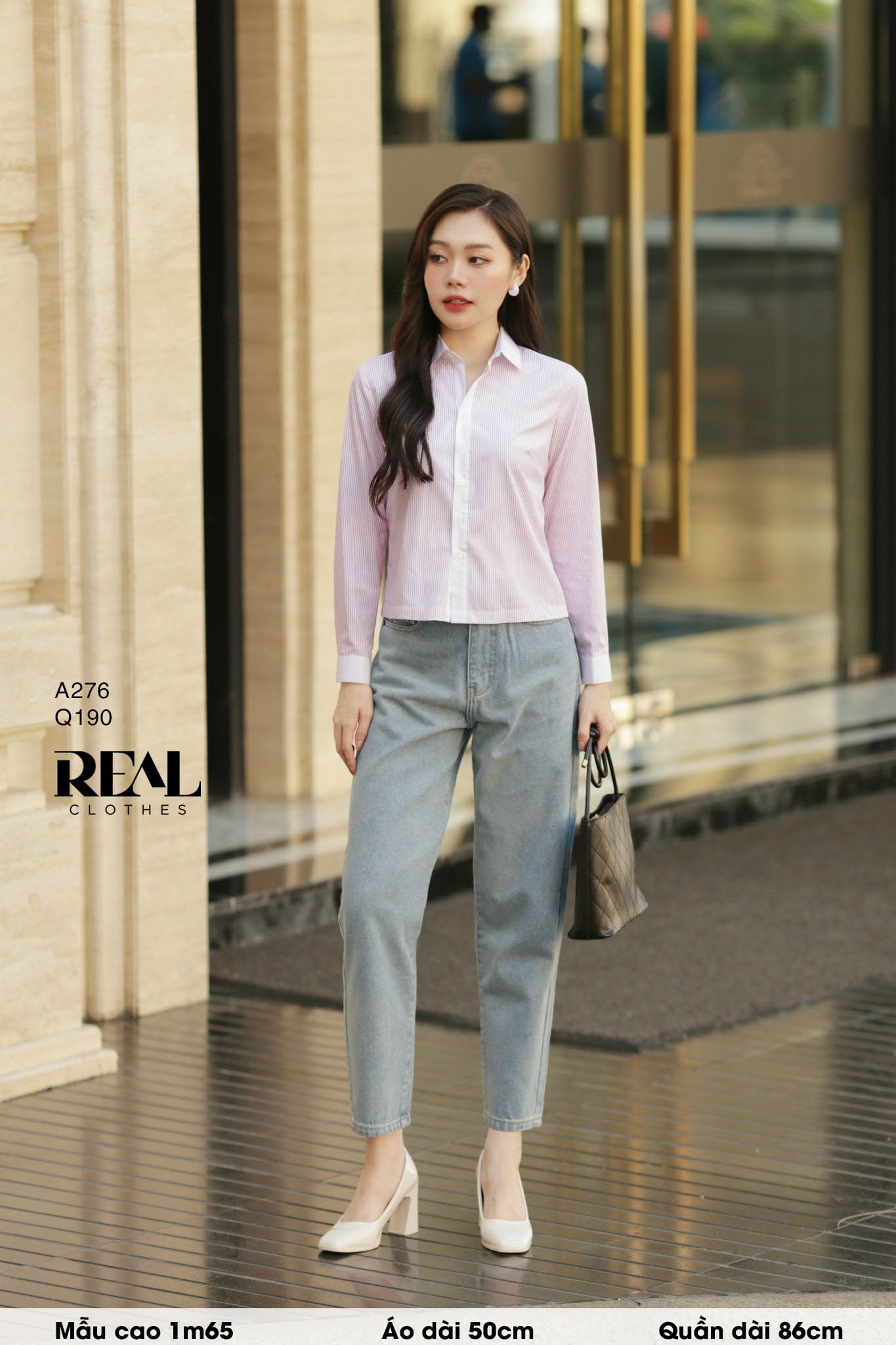 Sơ mi crop sọc hồng