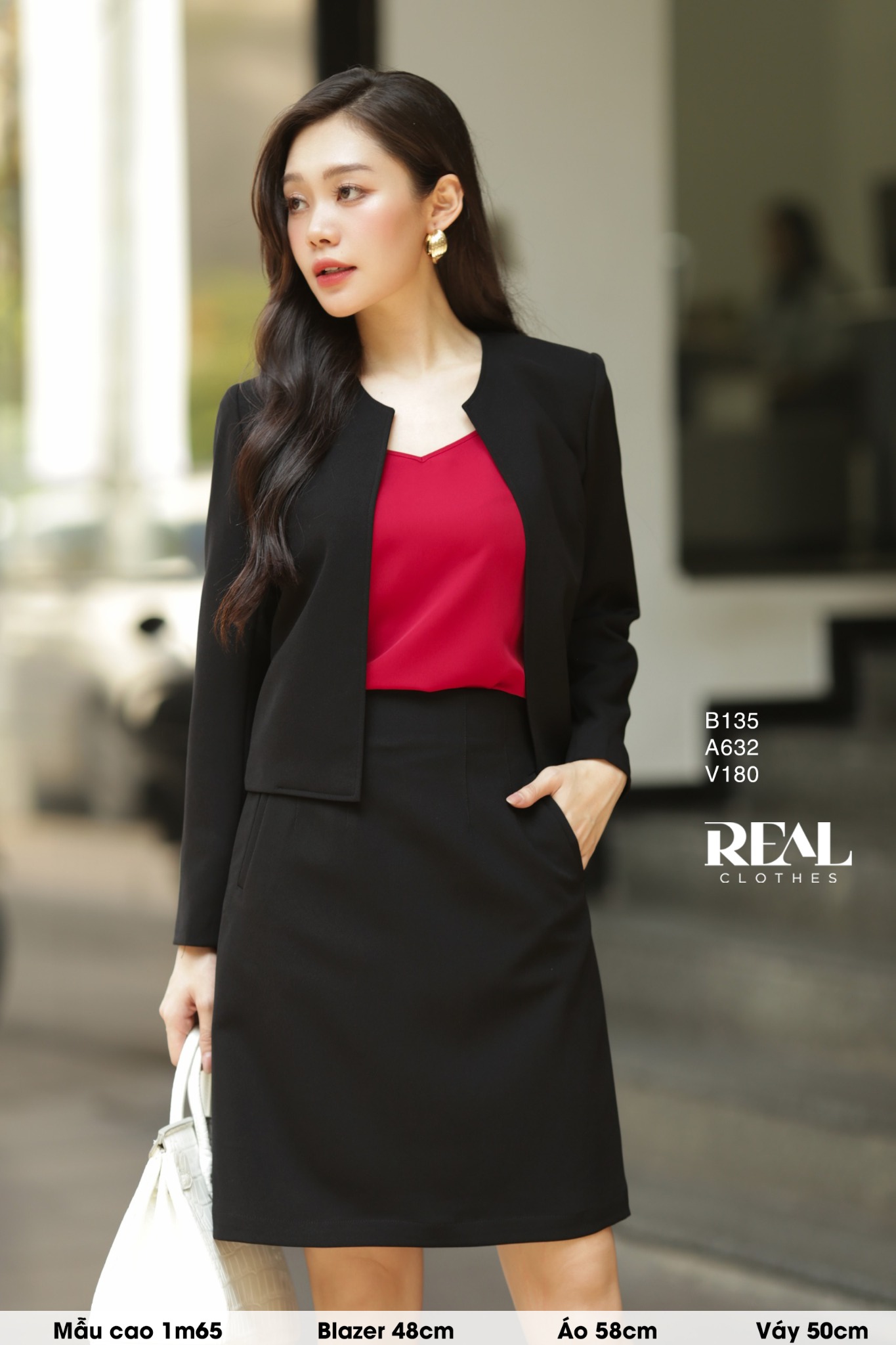 Blazer cổ tròn cindy đen