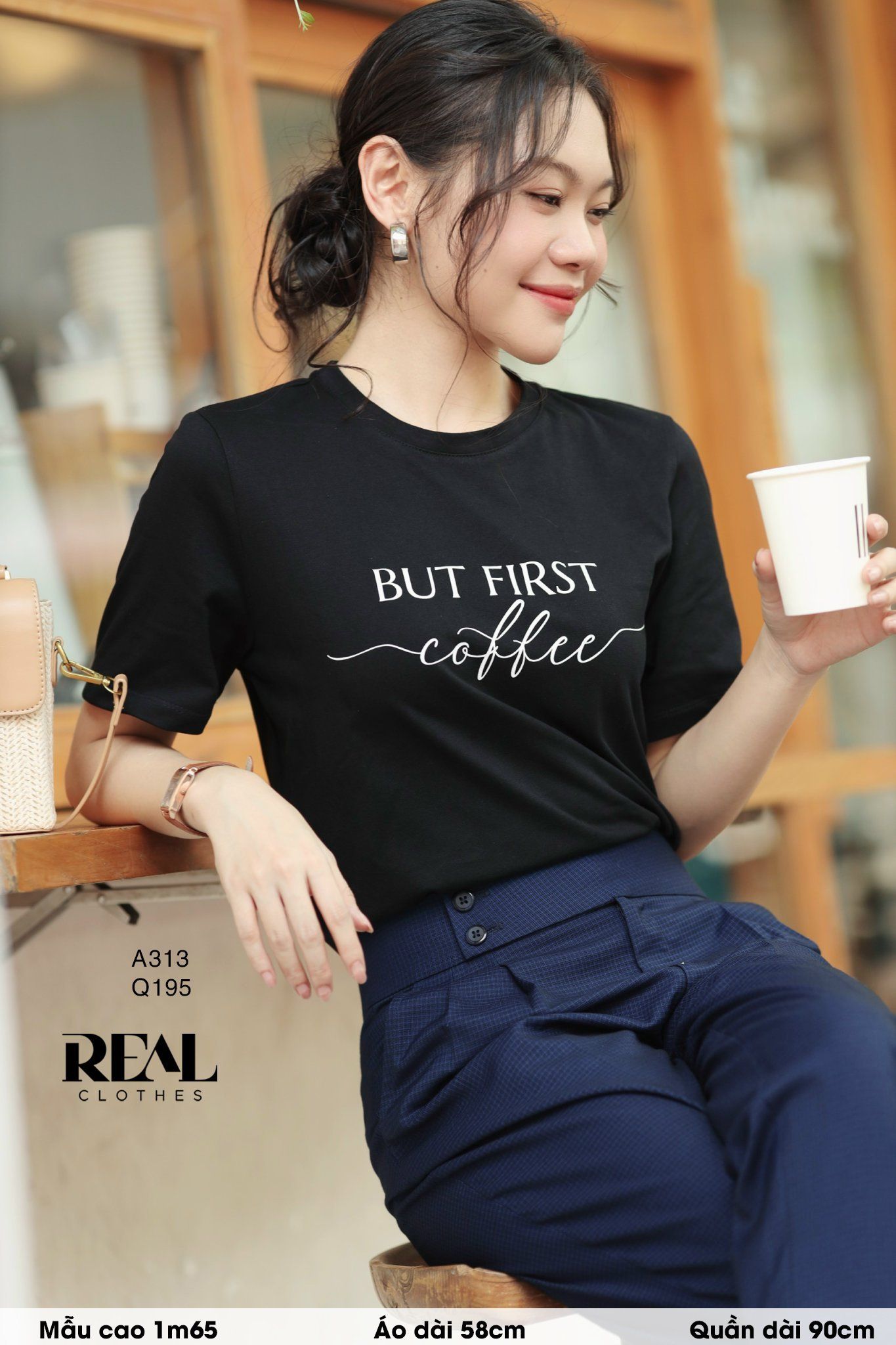  Áo thun cotton đen COFFEE 