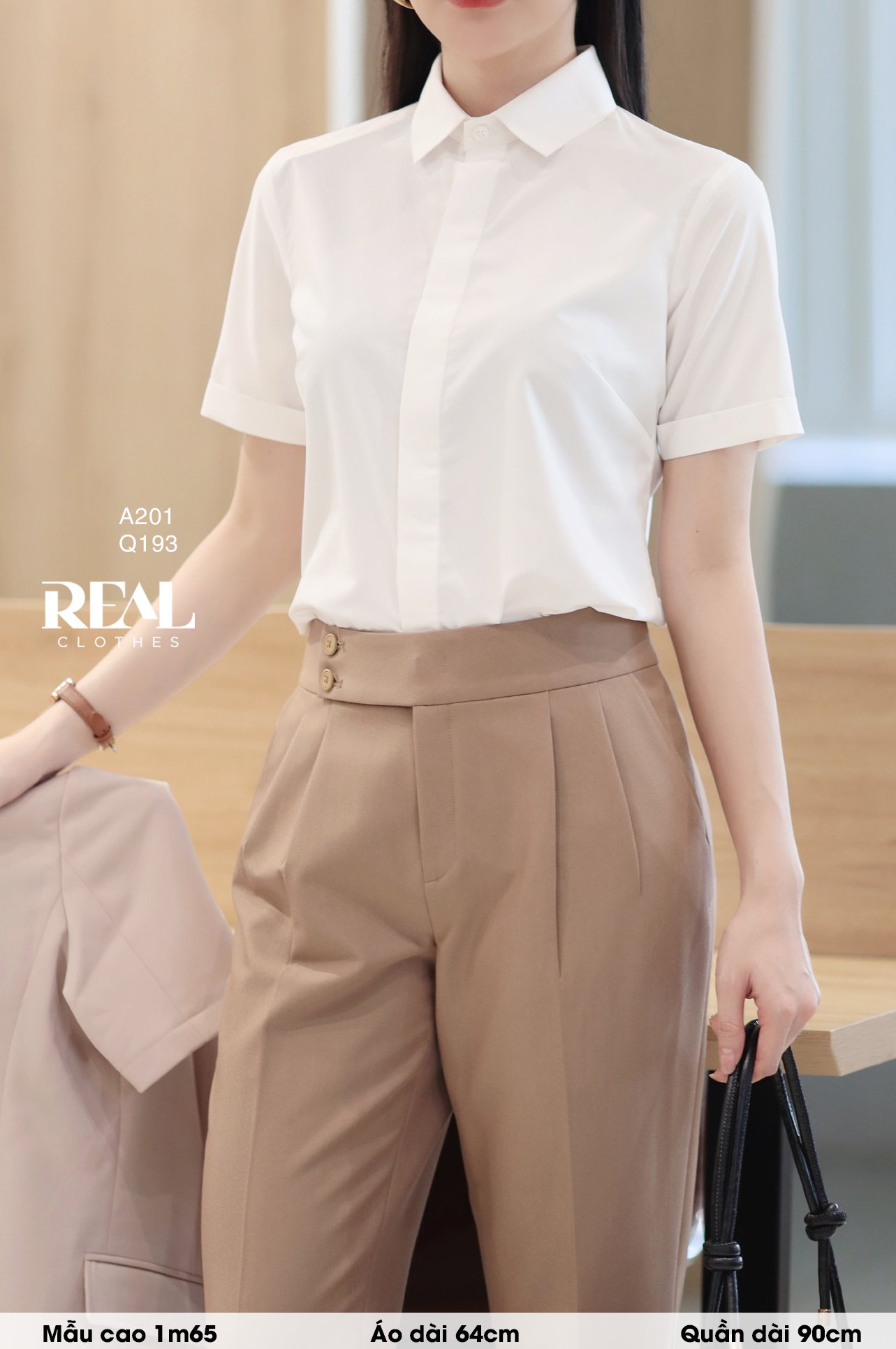 Sơ mi lụa sồi trắng tay đủ