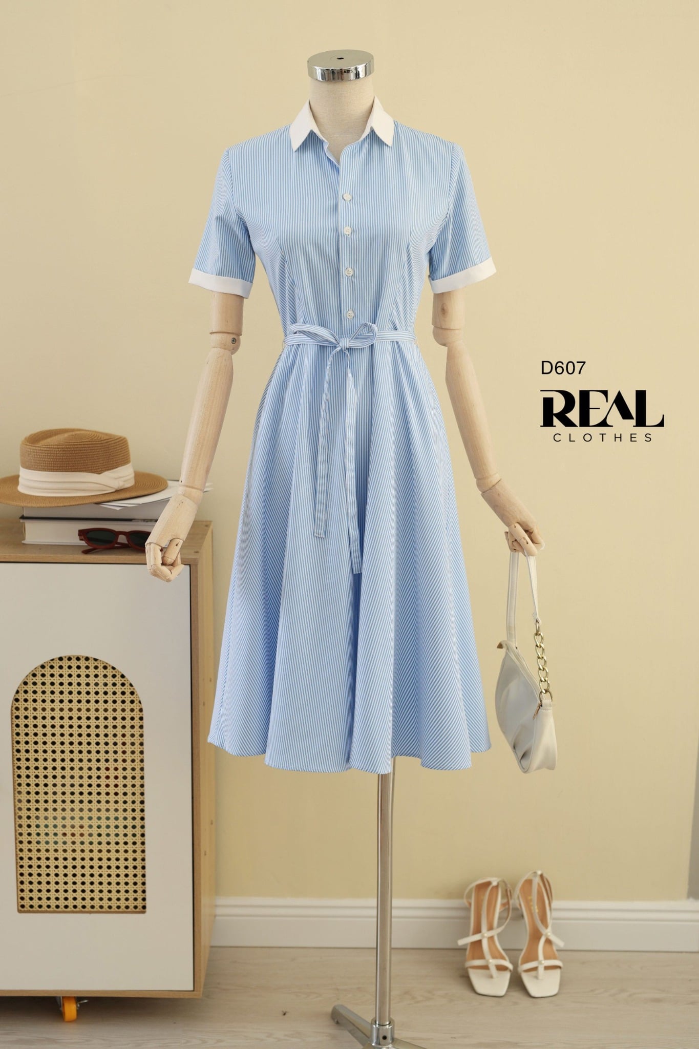 Đầm sơ mi xòe blue SALE