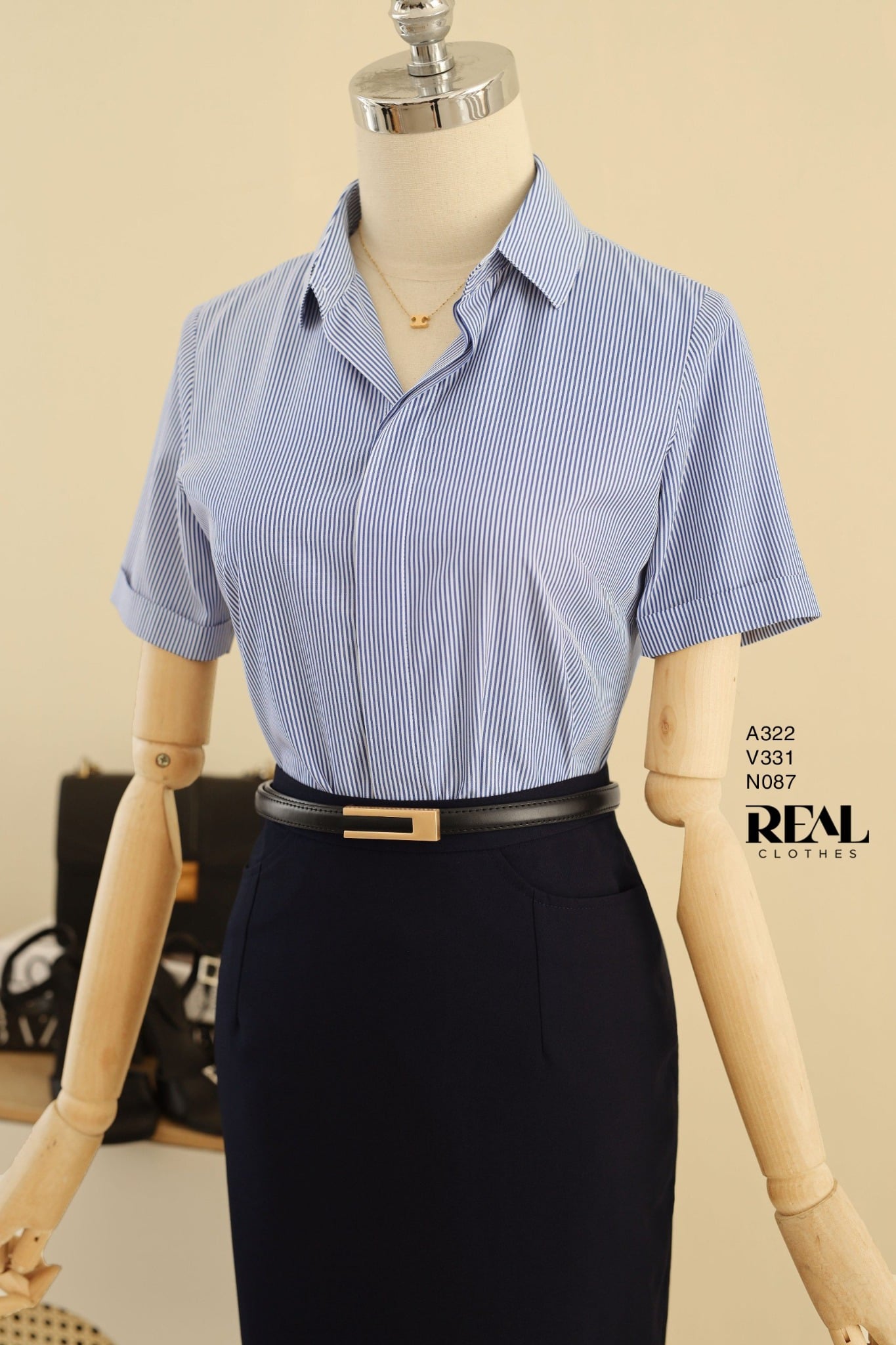 Sơ mi sọc xanh đậm tay đủ SALE